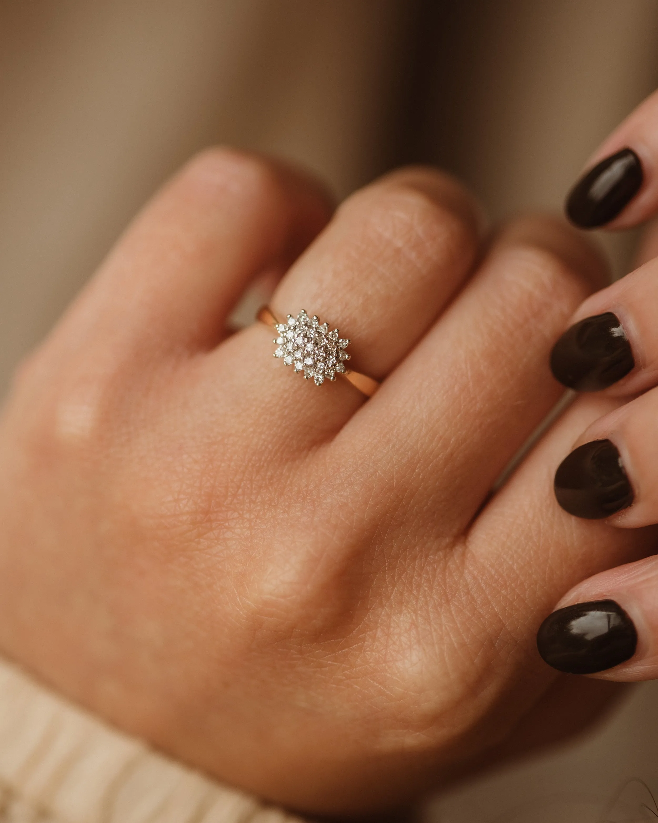 Ida Vintage 9ct Gold Diamond Cluster Ring sold by Rock n Rose