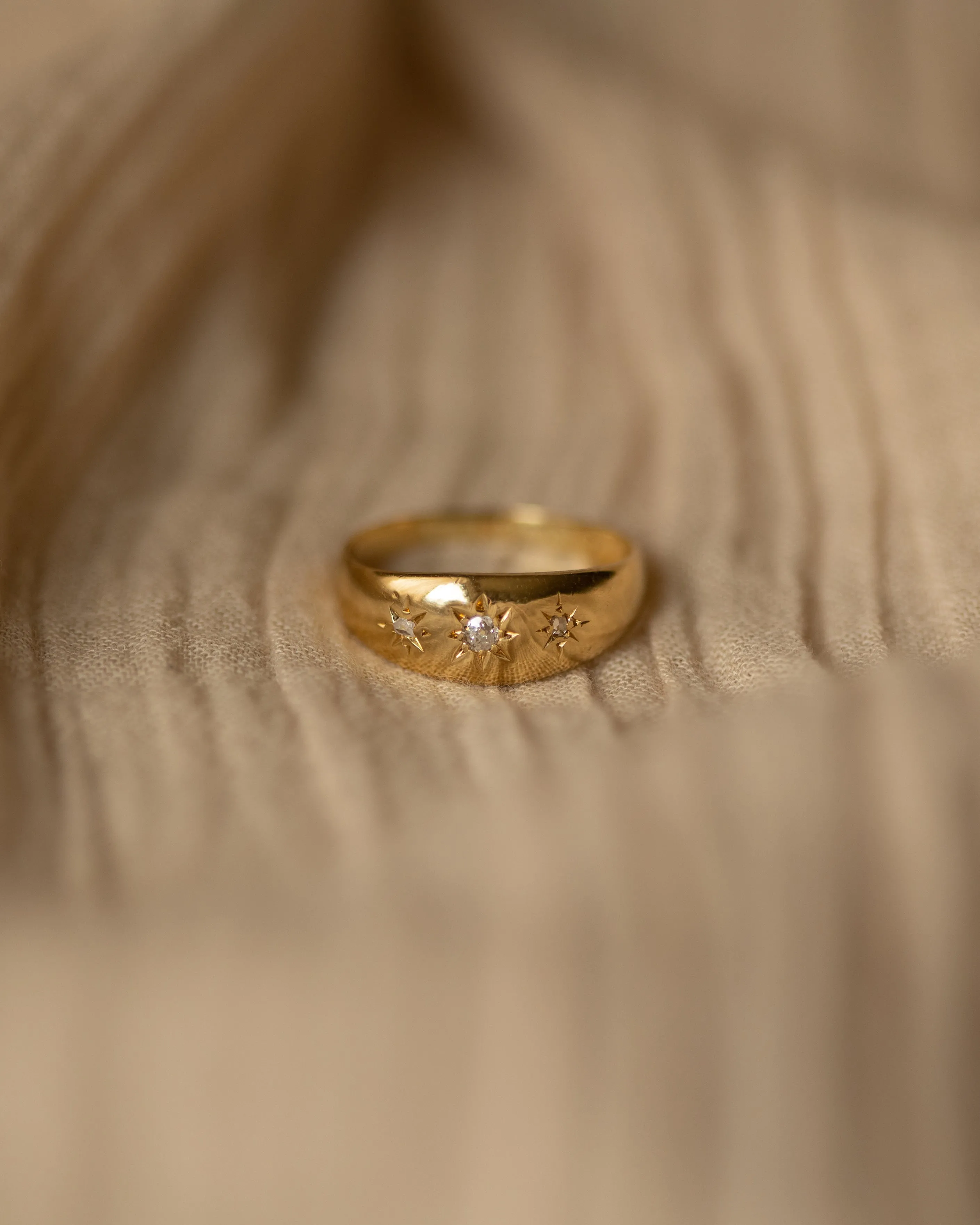 Paulette 1927 Vintage 18ct Gold Star Set Diamond Trilogy Ring sold by Rock n Rose product image thumbnail 3