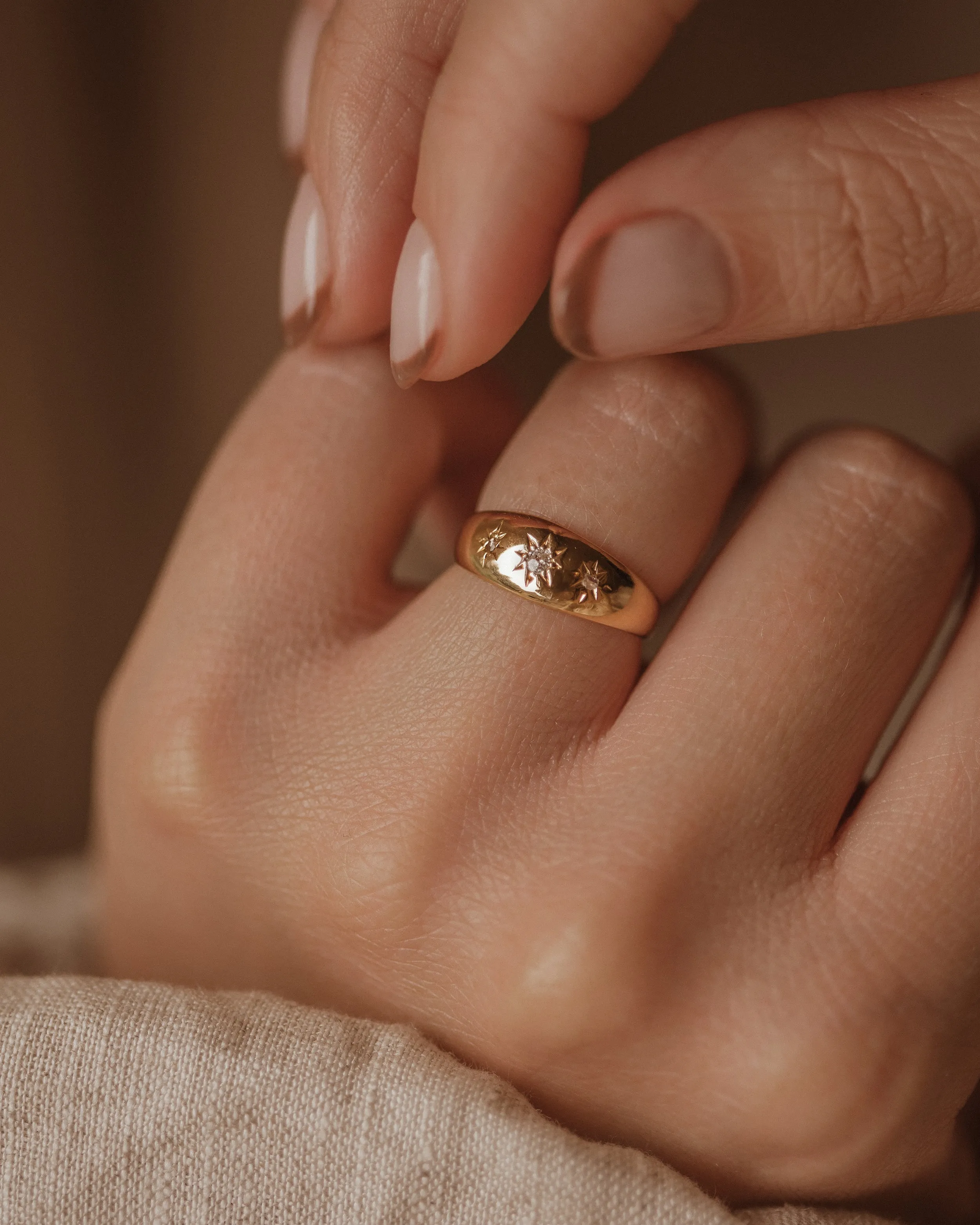 Paulette 1927 Vintage 18ct Gold Star Set Diamond Trilogy Ring sold by Rock n Rose