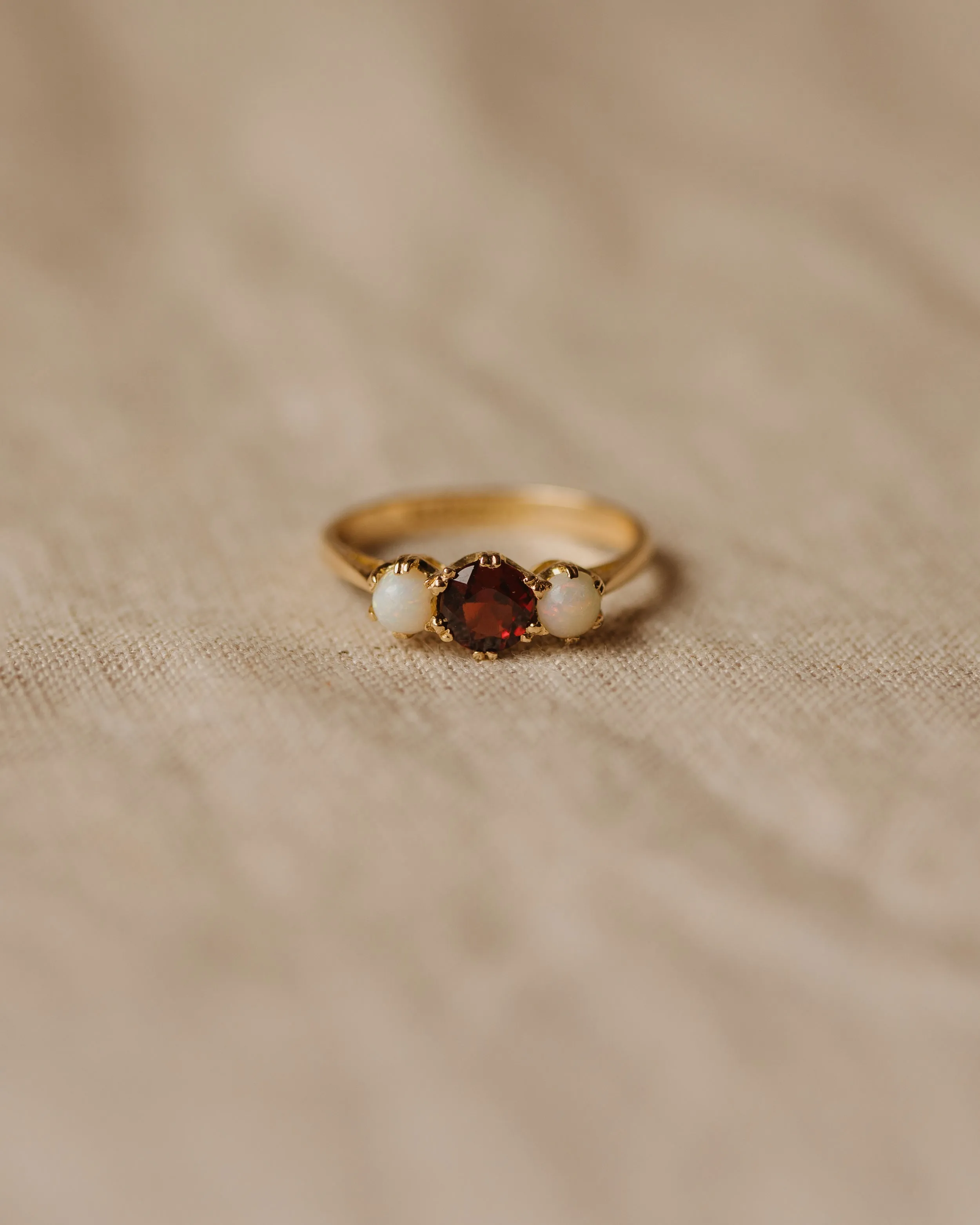 Iris 1969 9ct Gold Garnet & Opal Trilogy Ring sold by Rock n Rose product image thumbnail 3