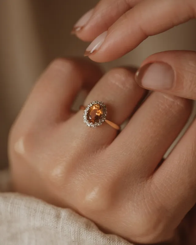 Mavis Vintage 18ct Gold Citrine & Diamond Cluster Ring sold by Rock n Rose