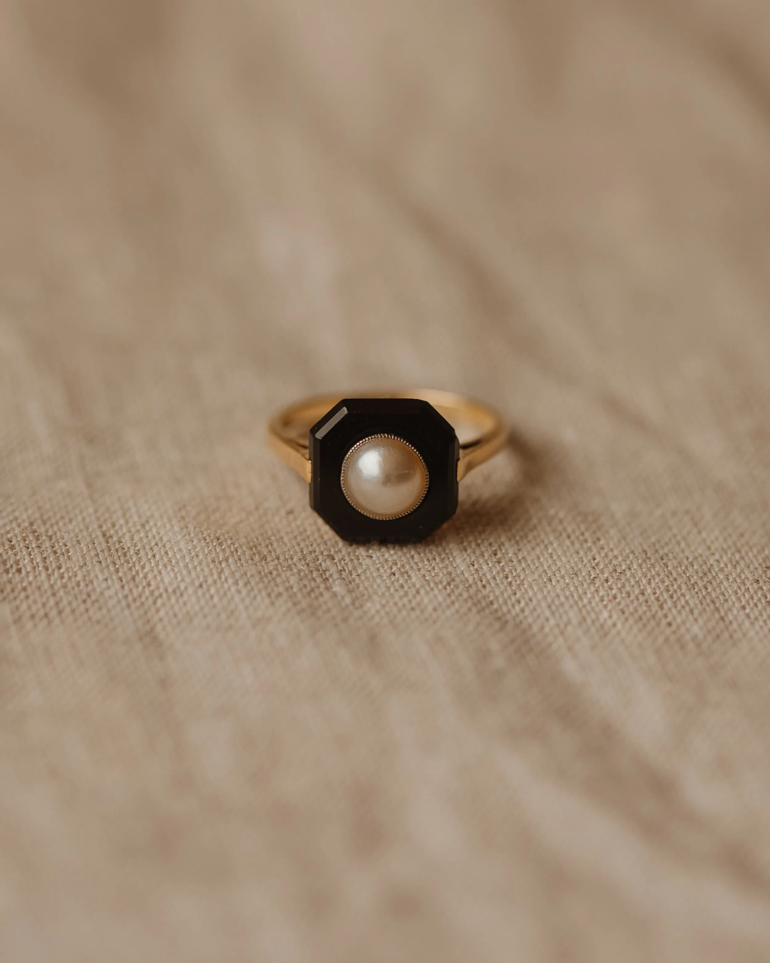 Josephine Antique Art Deco 18ct Gold Onyx & Pearl Ring sold by Rock n Rose product image thumbnail 4