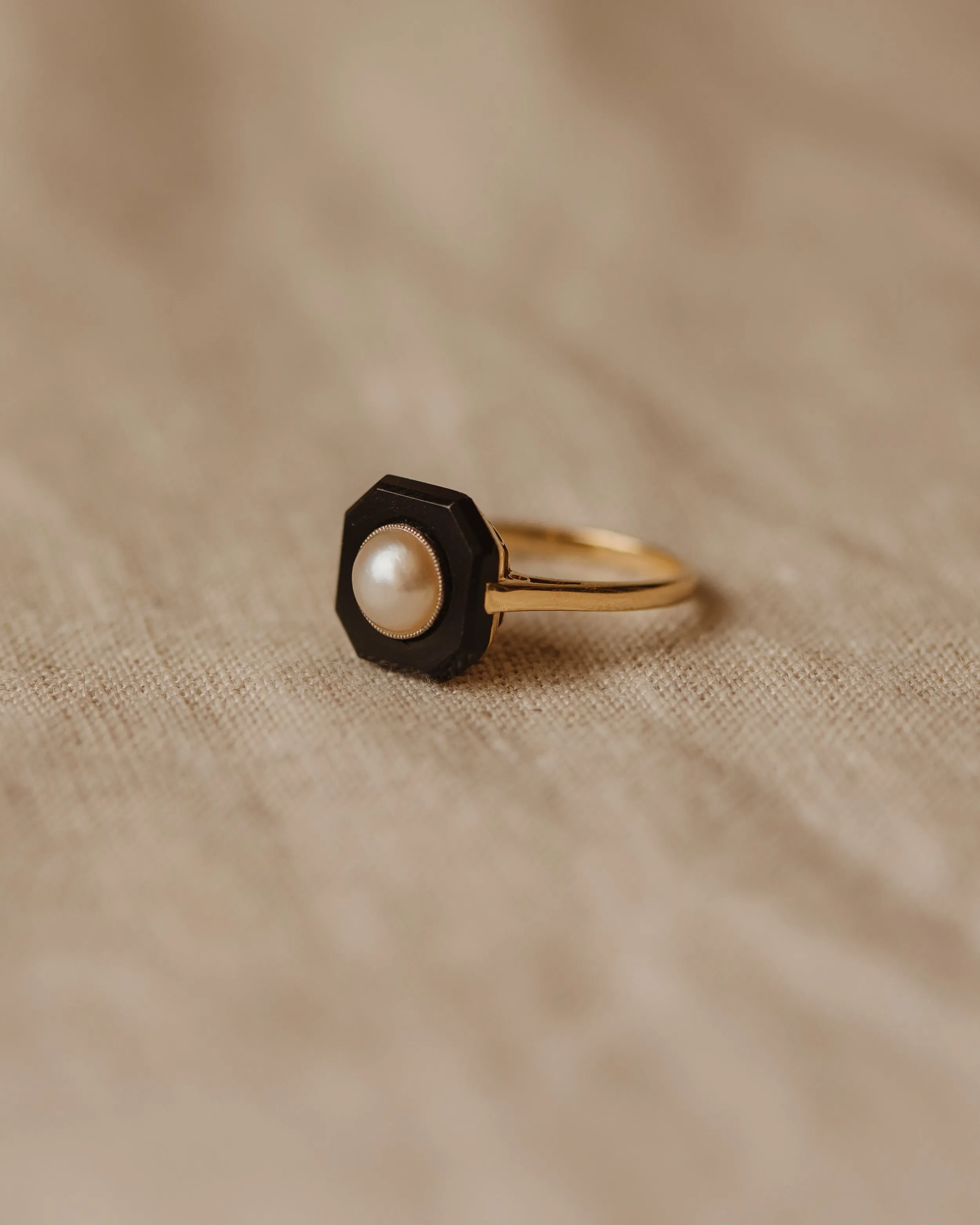 Josephine Antique Art Deco 18ct Gold Onyx & Pearl Ring sold by Rock n Rose product image thumbnail 2