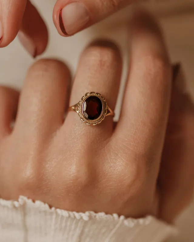 Ethel 1980 Vintage 9ct Gold Garnet Solitaire Ring sold by Rock n Rose