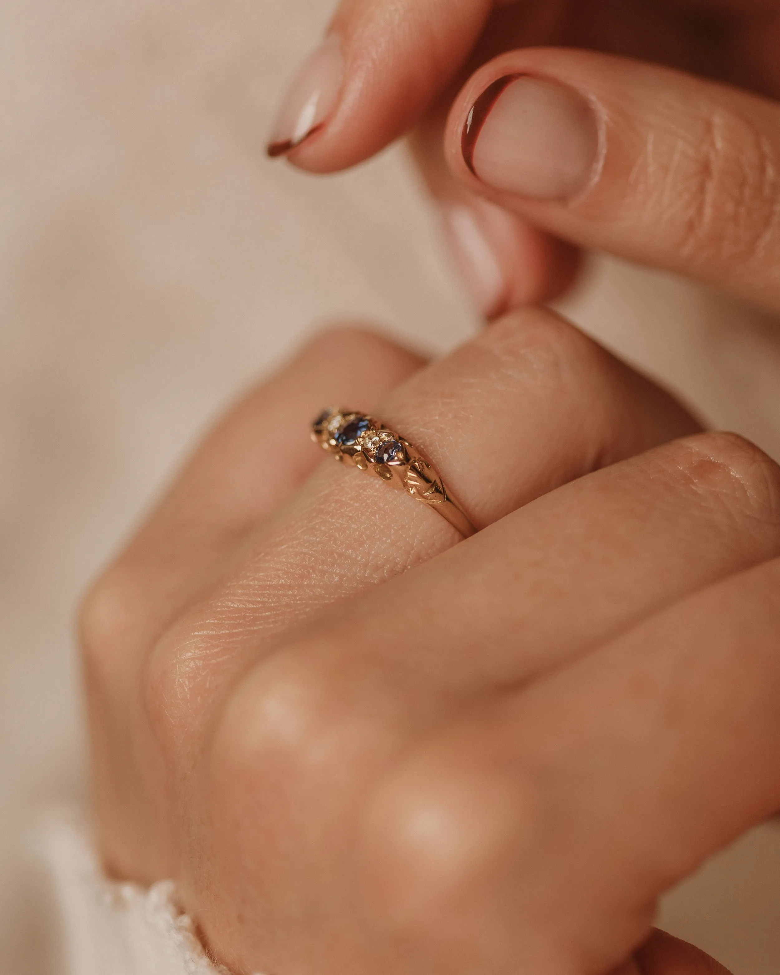 Marlie 1902 Edwardian Antique 18ct Gold Sapphire & Diamond Ring sold by Rock n Rose product image thumbnail 2