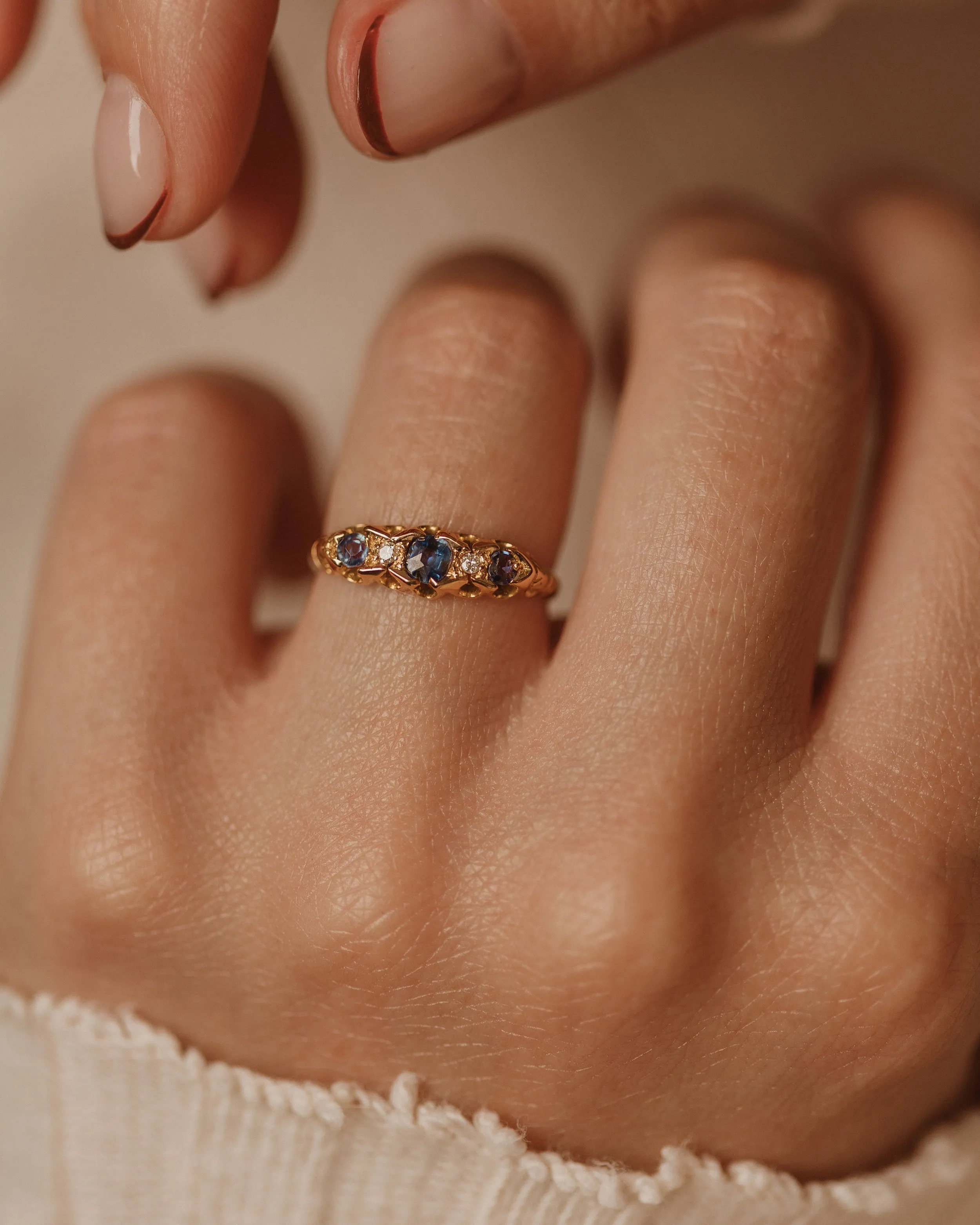 Marlie 1902 Edwardian Antique 18ct Gold Sapphire & Diamond Ring sold by Rock n Rose