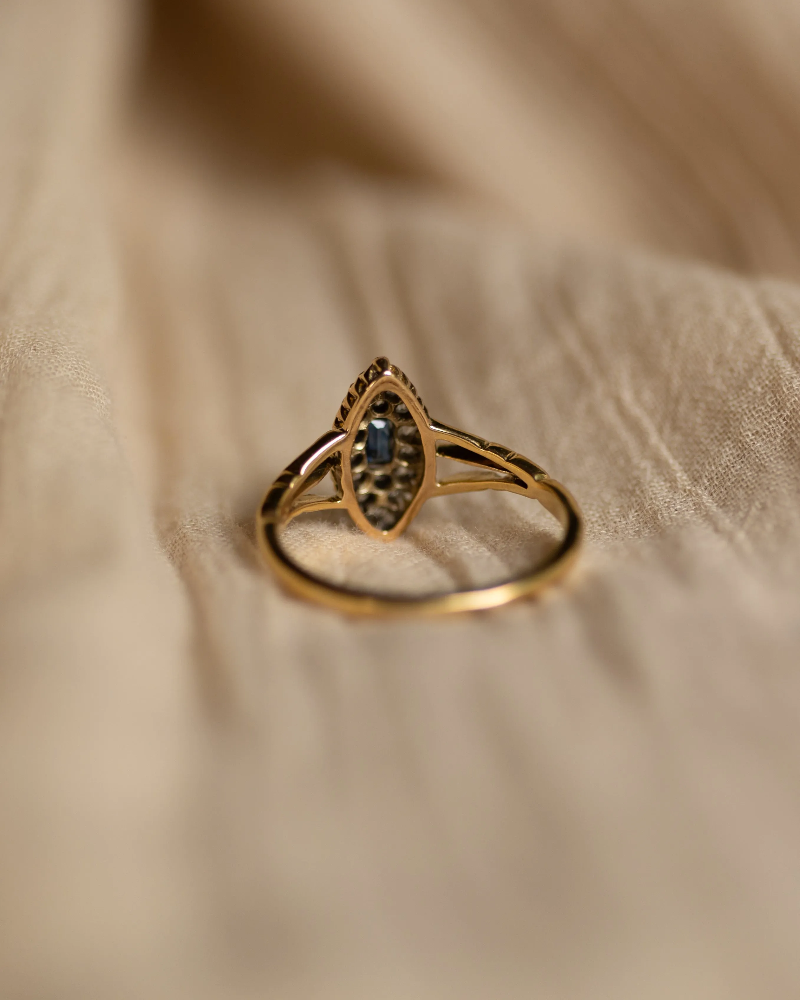 Anais Antique 18ct Gold Sapphire & Diamond Navette Ring sold by Rock n Rose product image thumbnail 5
