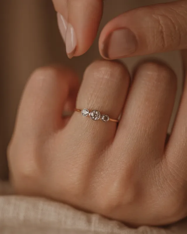 Olive Antique 18ct Gold Diamond Trilogy Ring sold by Rock n Rose