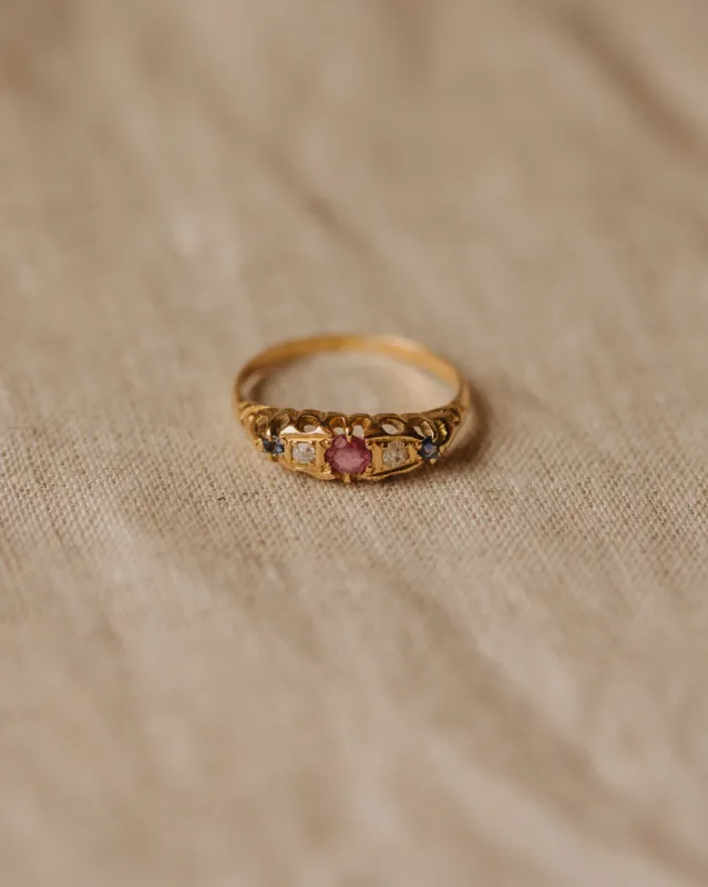 Annabeth 1906 18ct Gold Ruby, Sapphire & Diamond Ring sold by Rock n Rose