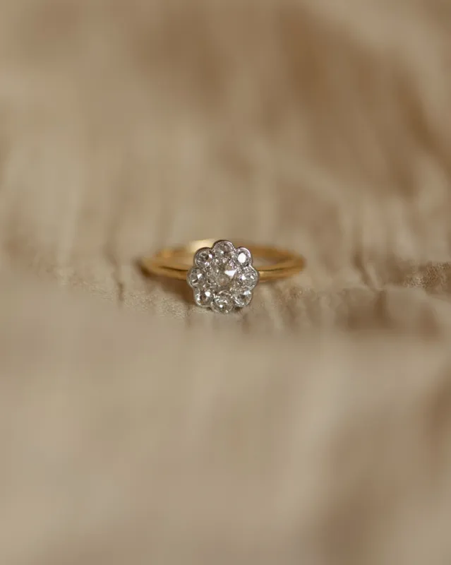 Franchette Antique Edwardian 18ct Gold Diamond Daisy Cluster Ring sold by Rock n Rose