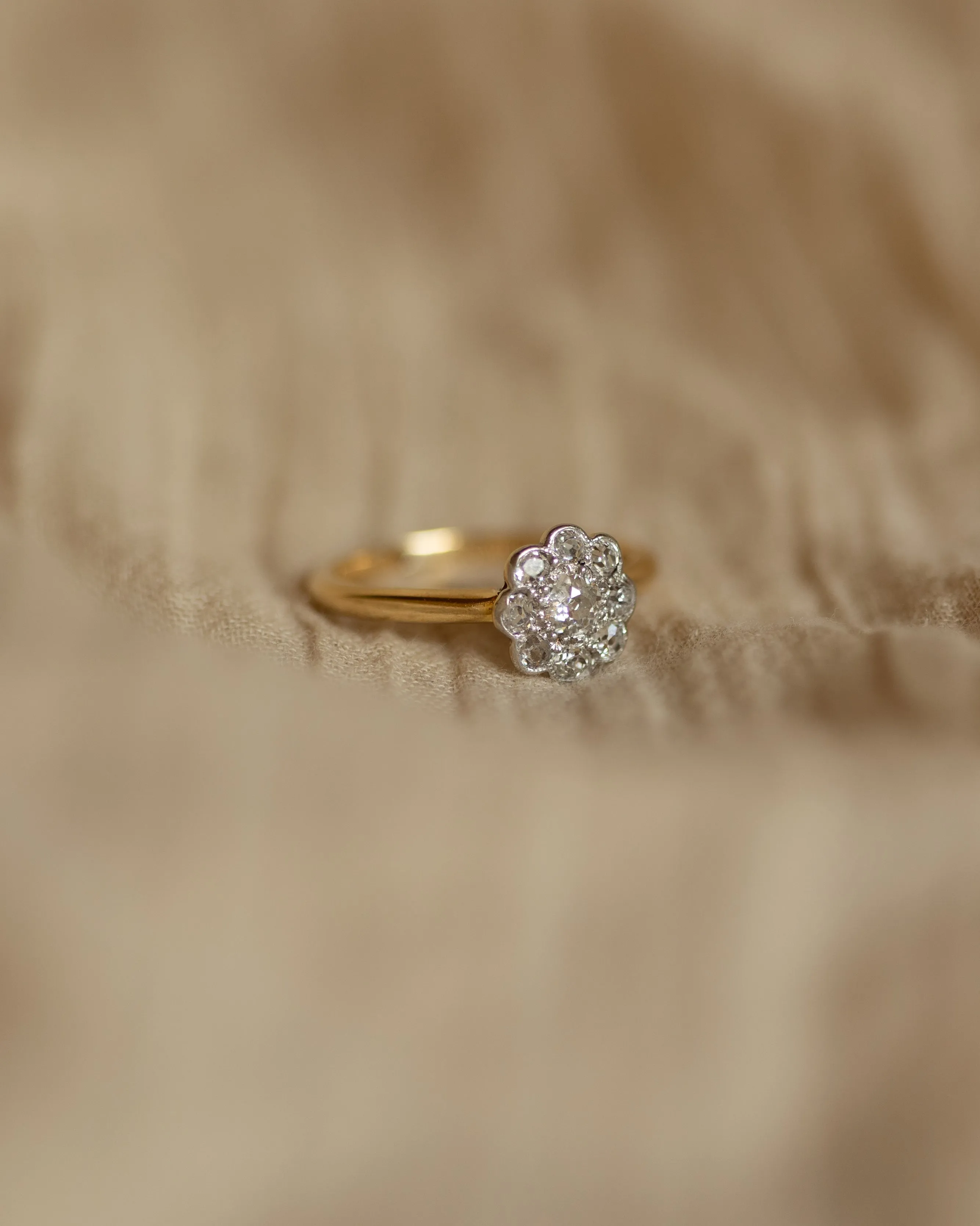 Franchette Antique Edwardian 18ct Gold Diamond Daisy Cluster Ring sold by Rock n Rose product image thumbnail 4