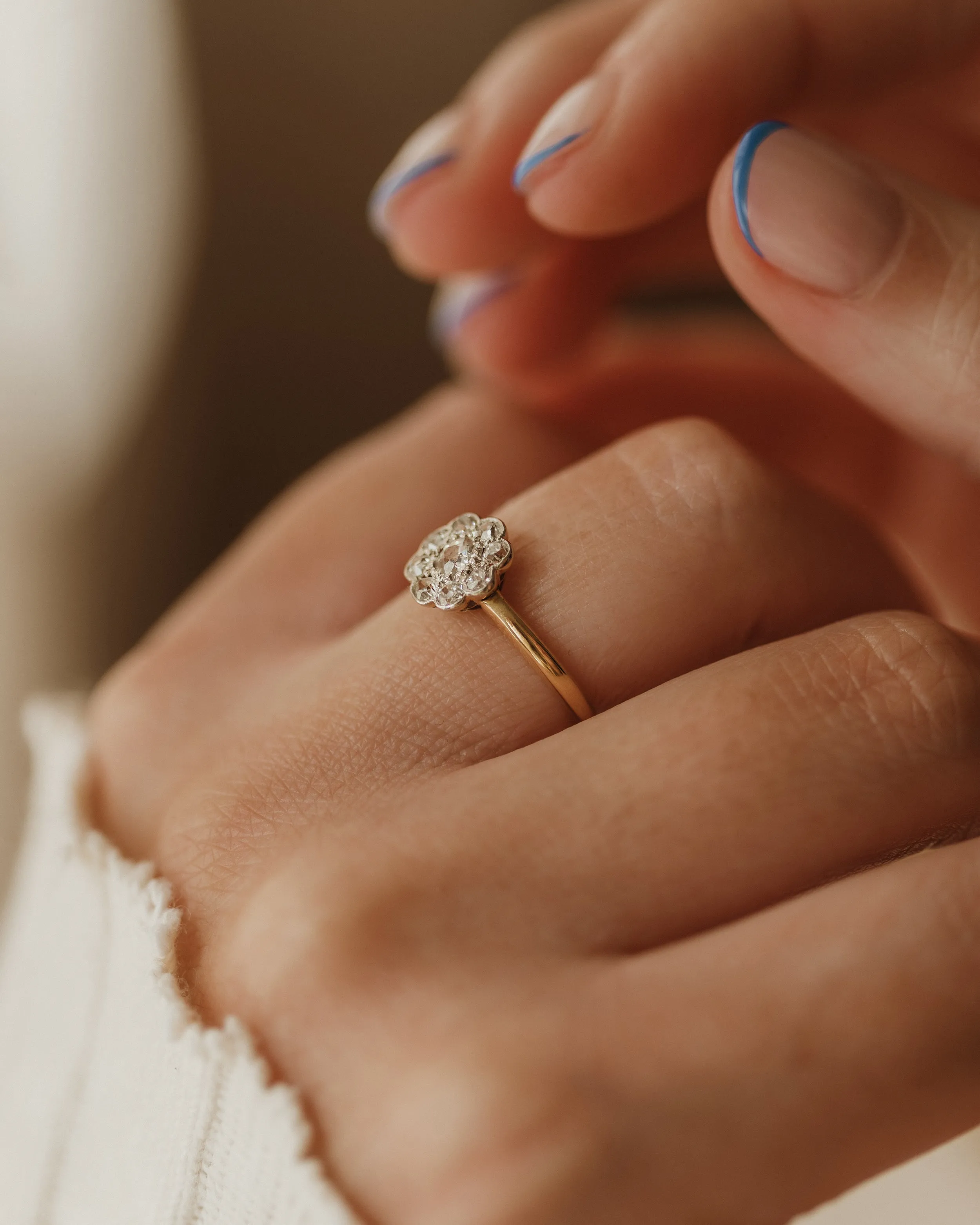 Franchette Antique Edwardian 18ct Gold Diamond Daisy Cluster Ring sold by Rock n Rose product image thumbnail 3