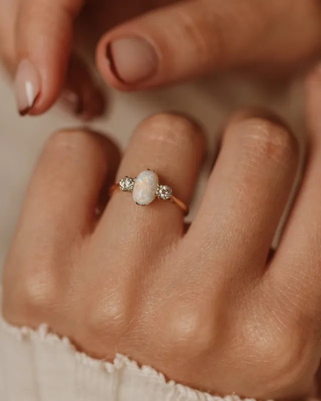 Graciela Vintage 18ct Gold Opal & Diamond Trilogy Ring sold by Rock n Rose