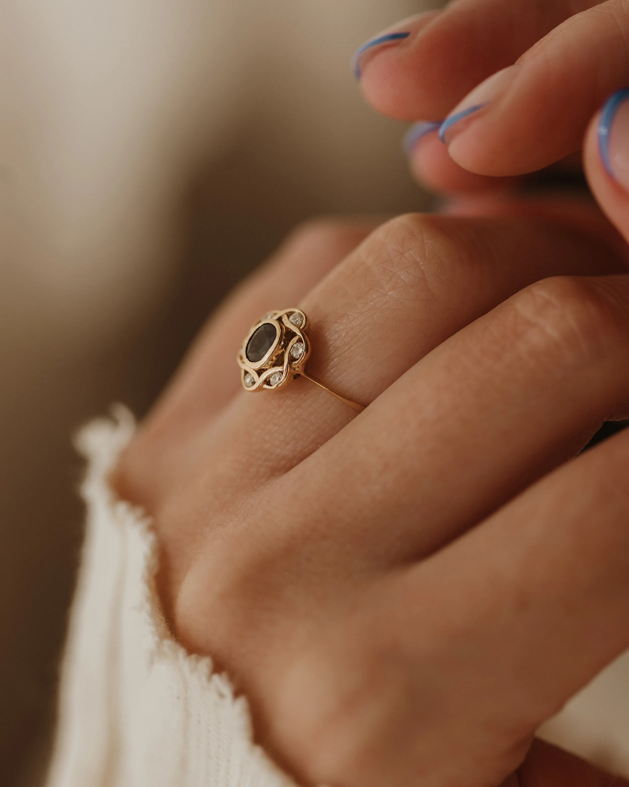 Clair Vintage 14ct Gold Sapphire & Diamond Cluster Ring sold by Rock n Rose product image thumbnail 2