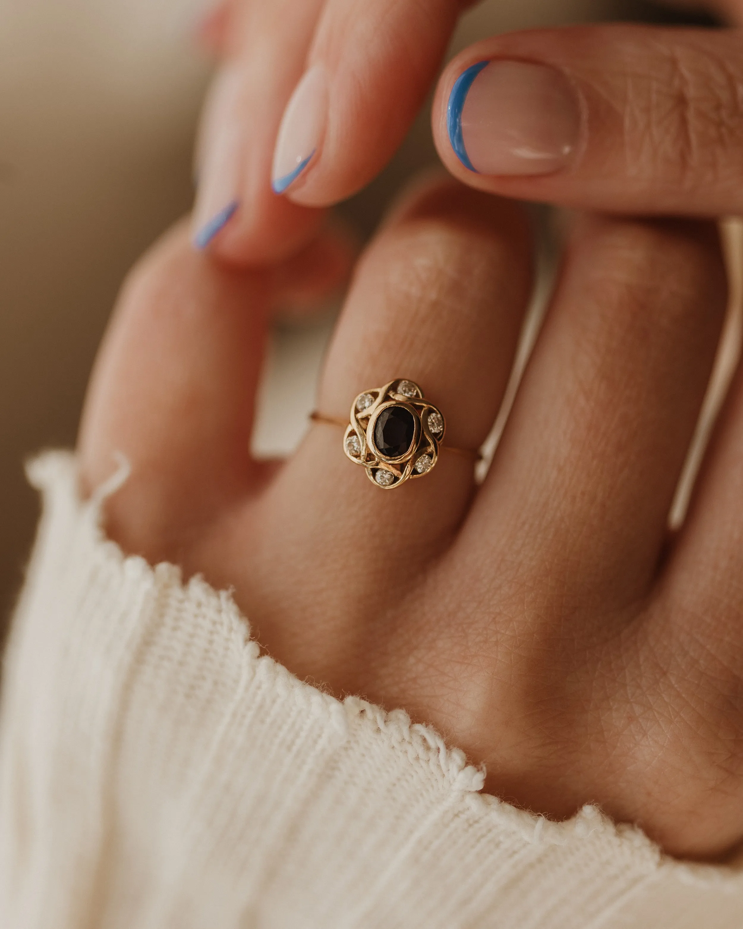 Clair Vintage 14ct Gold Sapphire & Diamond Cluster Ring sold by Rock n Rose