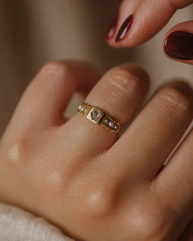 Cleo 1892 Antique 18ct Gold Diamond & Pearl Ring sold by Rock n Rose