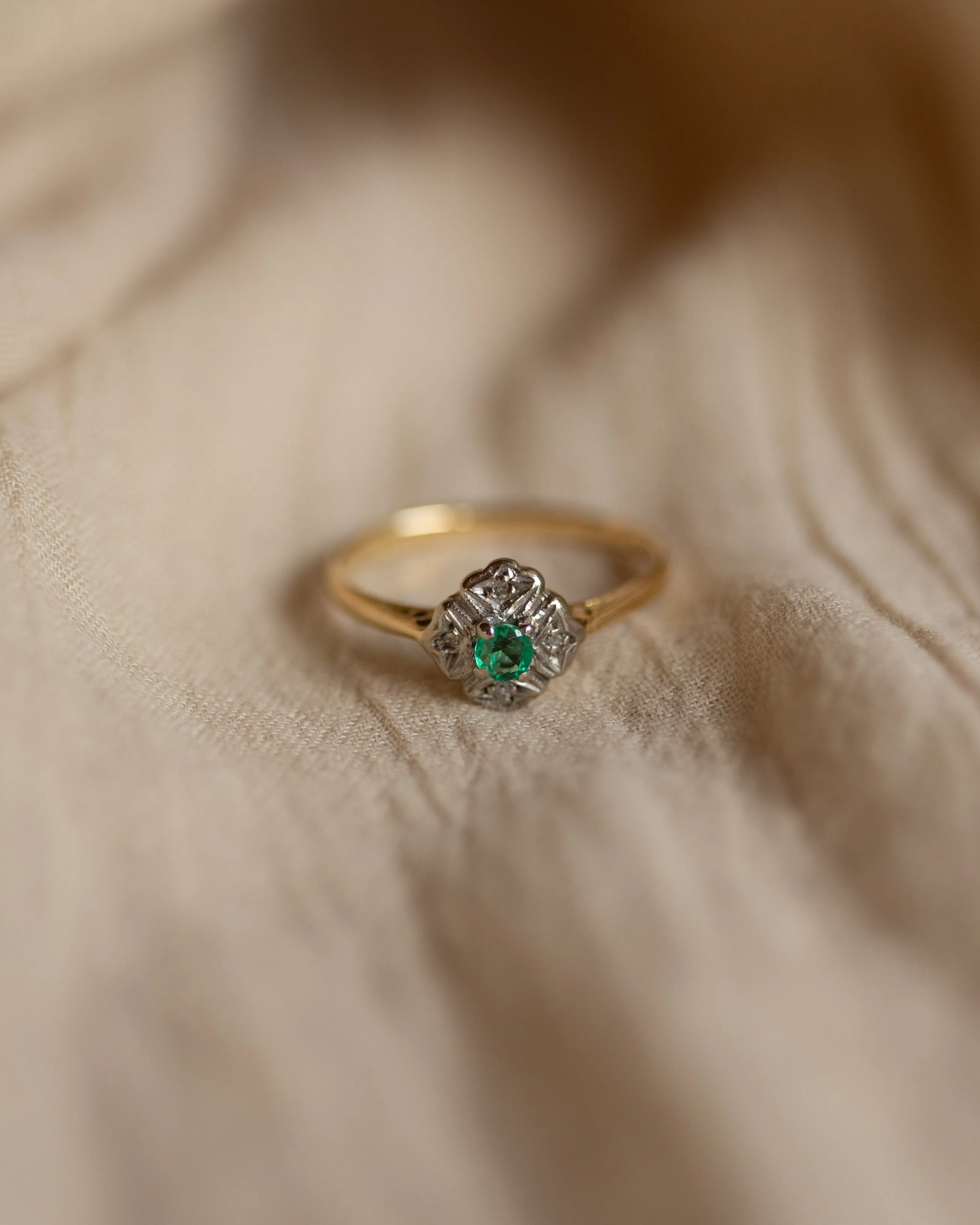 Amity 1970 Vintage 18ct Gold Emerald & Diamond Cluster Ring sold by Rock n Rose product image thumbnail 3