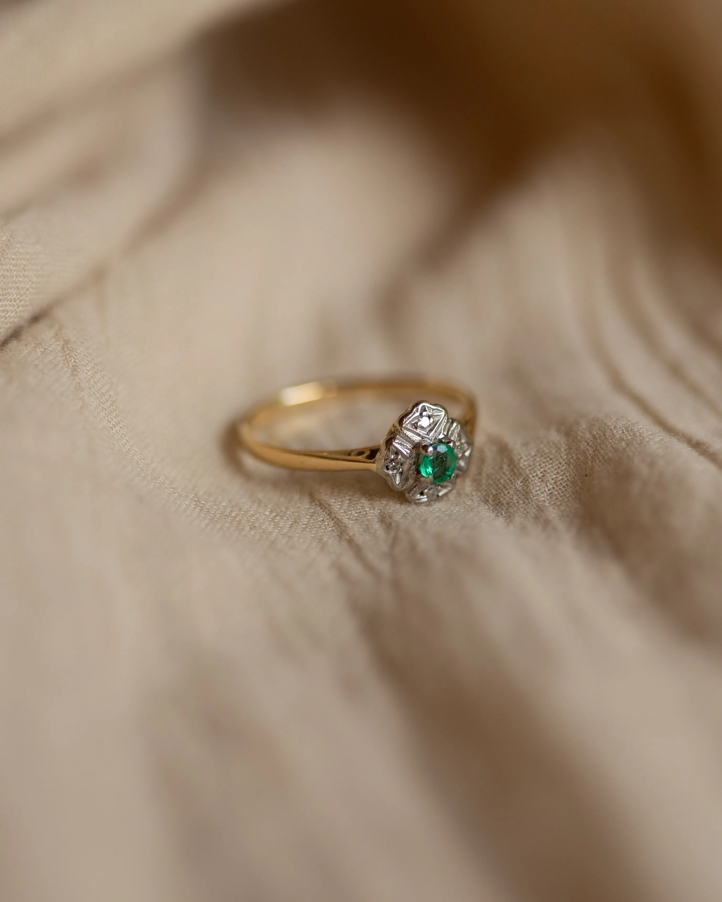 Amity 1970 Vintage 18ct Gold Emerald & Diamond Cluster Ring sold by Rock n Rose product image thumbnail 4