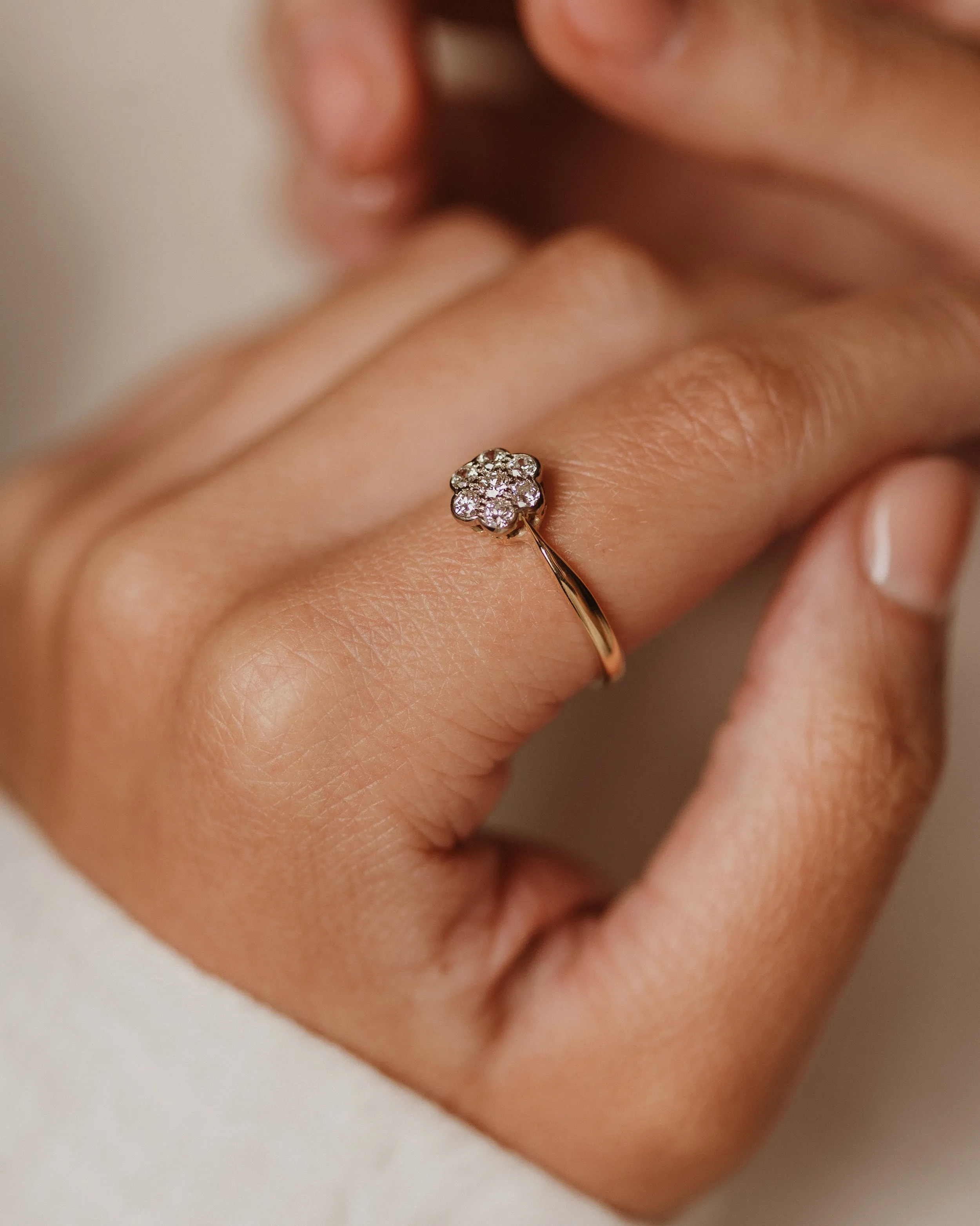 Edith Antique 18ct Gold Diamond Daisy Cluster Ring sold by Rock n Rose product image thumbnail 2
