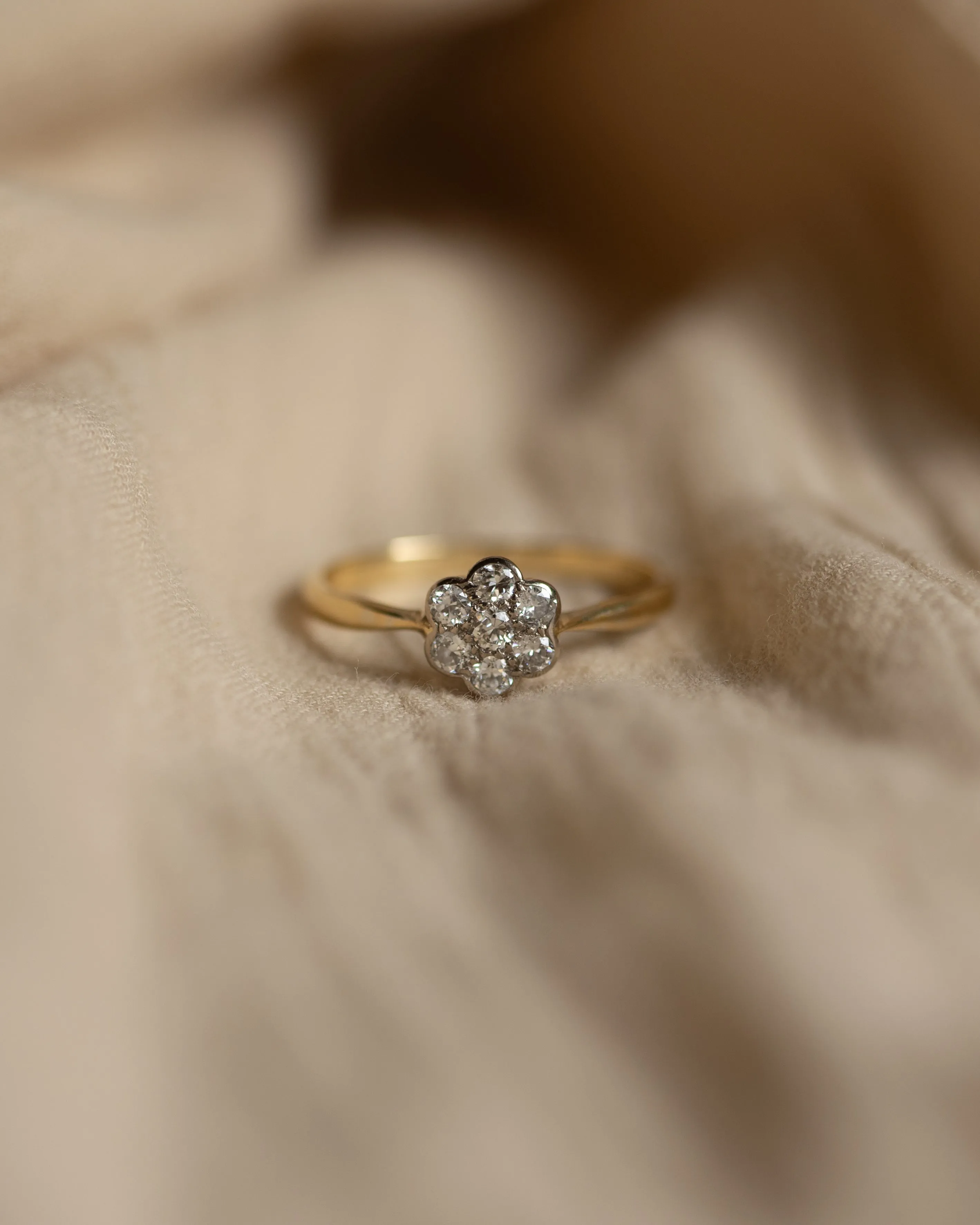 Edith Antique 18ct Gold Diamond Daisy Cluster Ring sold by Rock n Rose product image thumbnail 3
