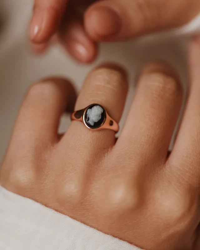 Dorothea 1913 Antique 9ct Gold Black Onyx Cameo Ring sold by Rock n Rose
