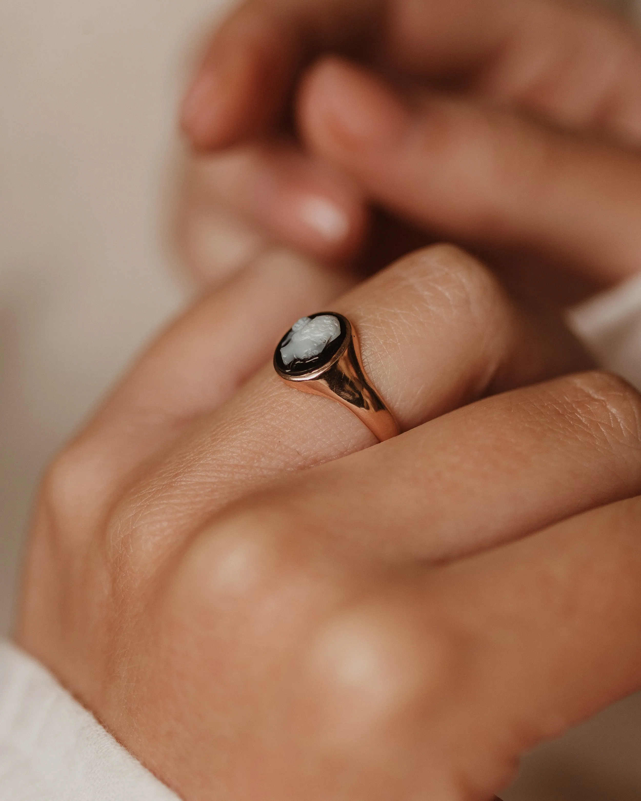 Dorothea 1913 Antique 9ct Gold Black Onyx Cameo Ring sold by Rock n Rose product image thumbnail 2