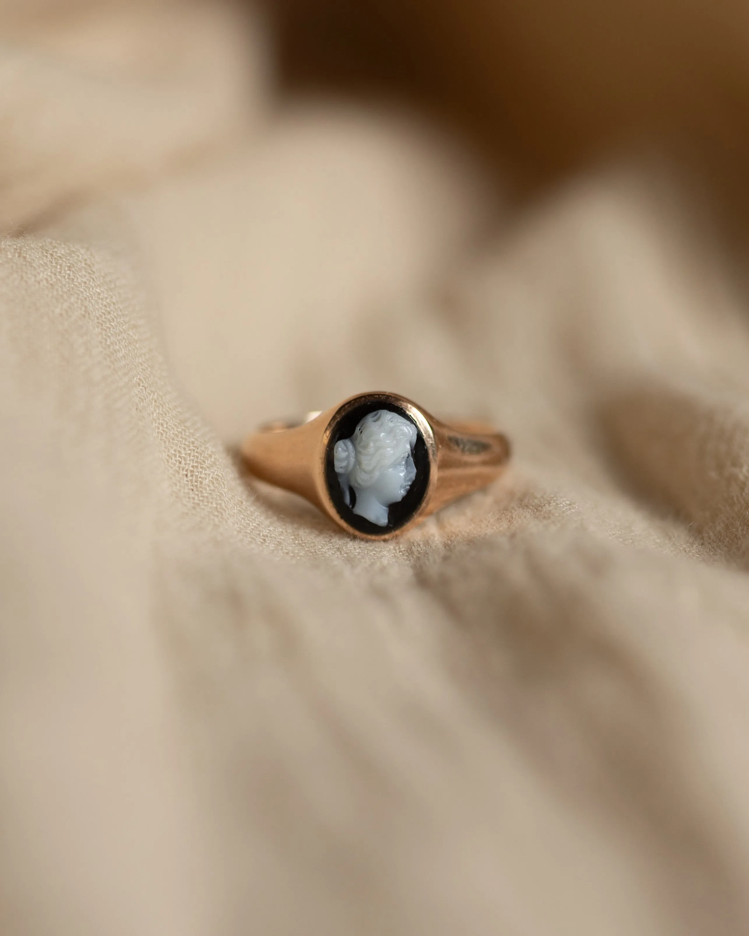 Dorothea 1913 Antique 9ct Gold Black Onyx Cameo Ring sold by Rock n Rose product image thumbnail 3