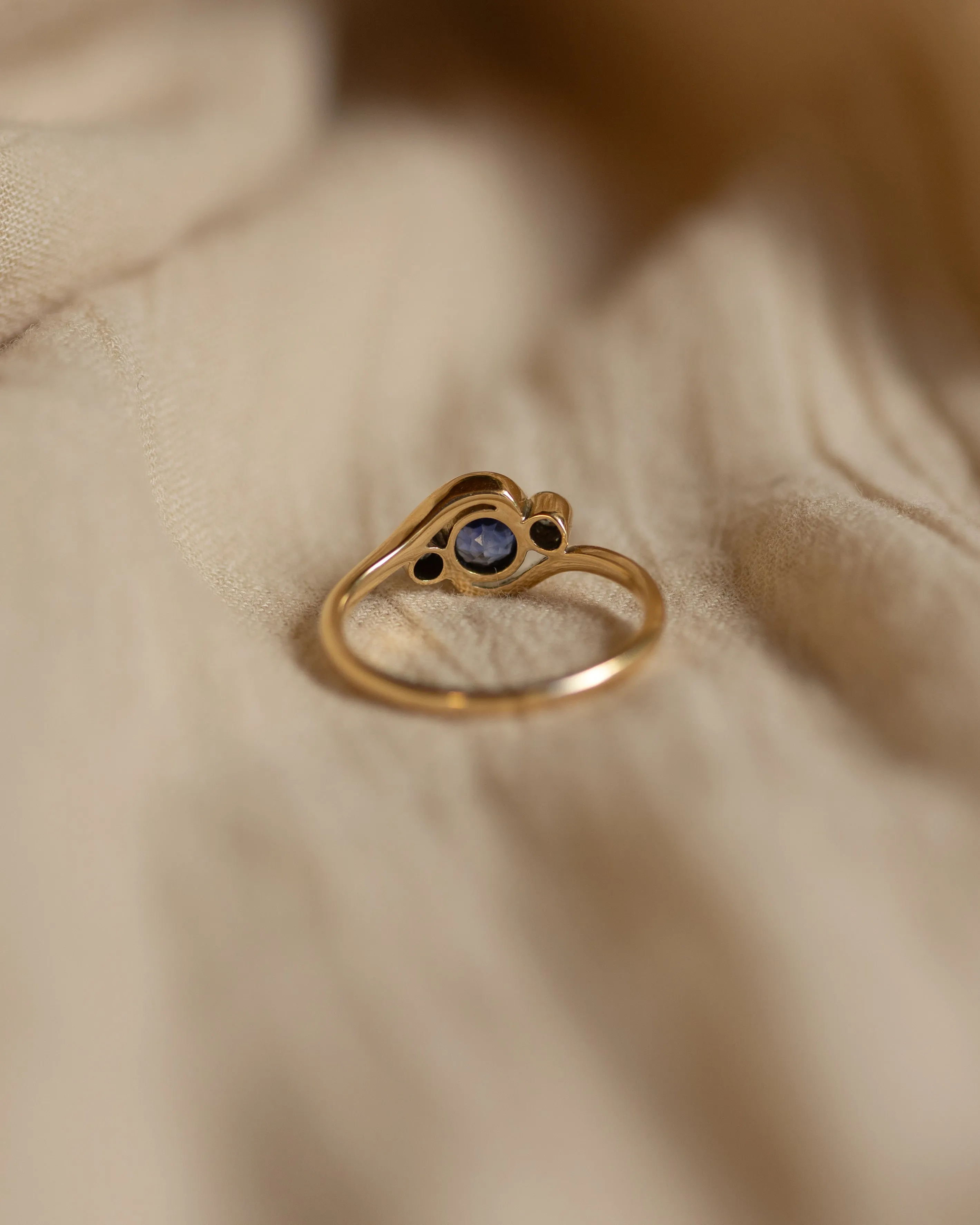 Blanche Antique 18ct Gold Sapphire & Diamond Crossover Trilogy Ring sold by Rock n Rose product image thumbnail 5