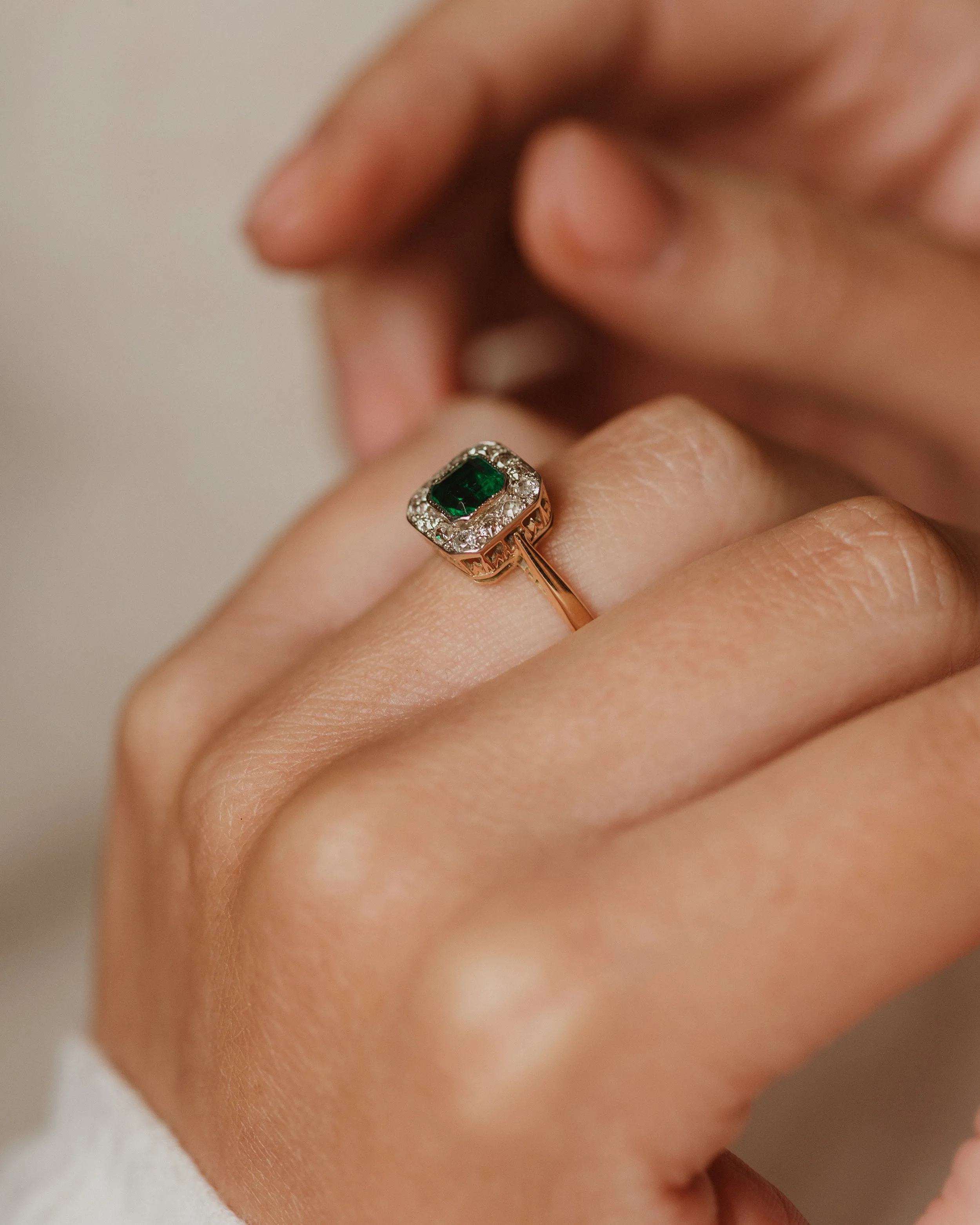 Eloise Antique 18ct Gold Emerald & Diamond Cluster Ring sold by Rock n Rose product image thumbnail 2