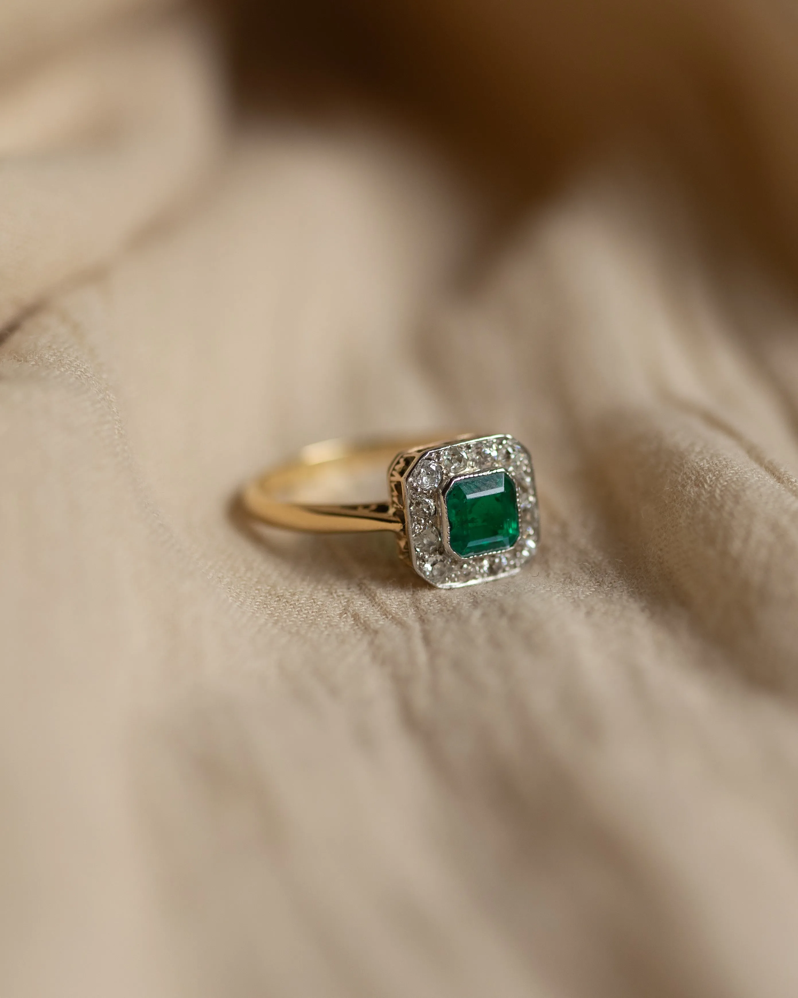 Eloise Antique 18ct Gold Emerald & Diamond Cluster Ring sold by Rock n Rose product image thumbnail 4