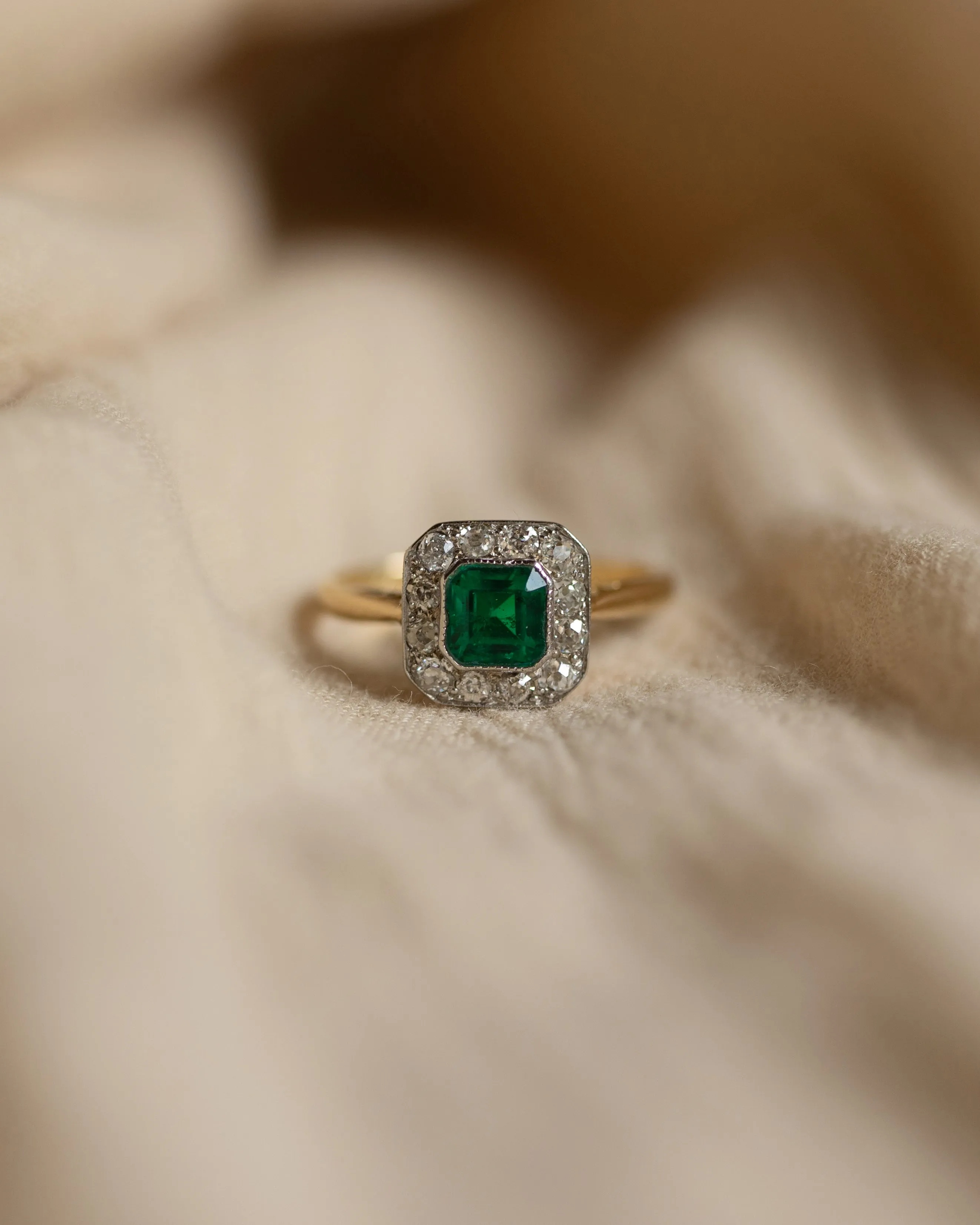 Eloise Antique 18ct Gold Emerald & Diamond Cluster Ring sold by Rock n Rose product image thumbnail 3