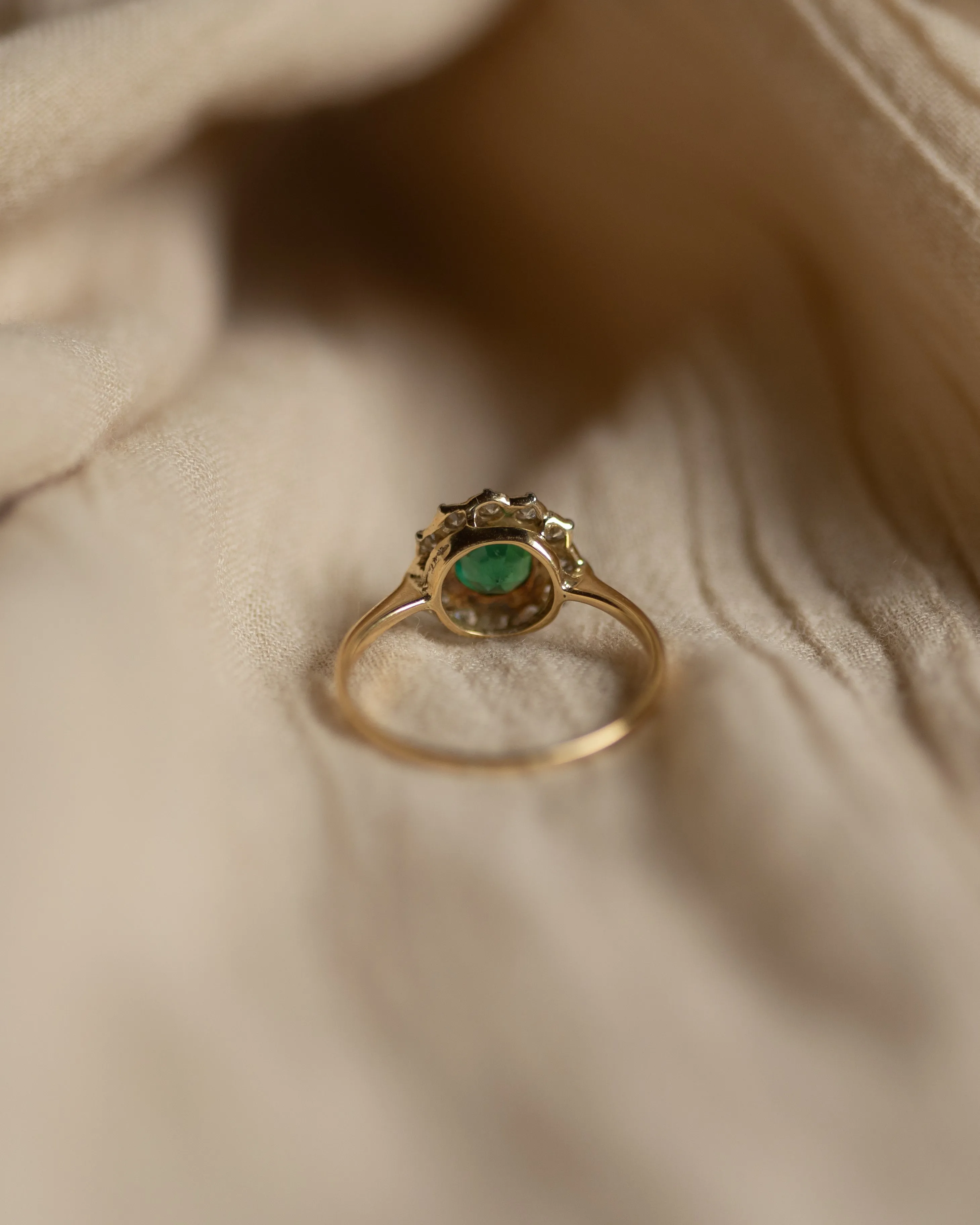 Sylvia Vintage 18ct Gold Emerald & Diamond Cluster Ring sold by Rock n Rose product image thumbnail 5