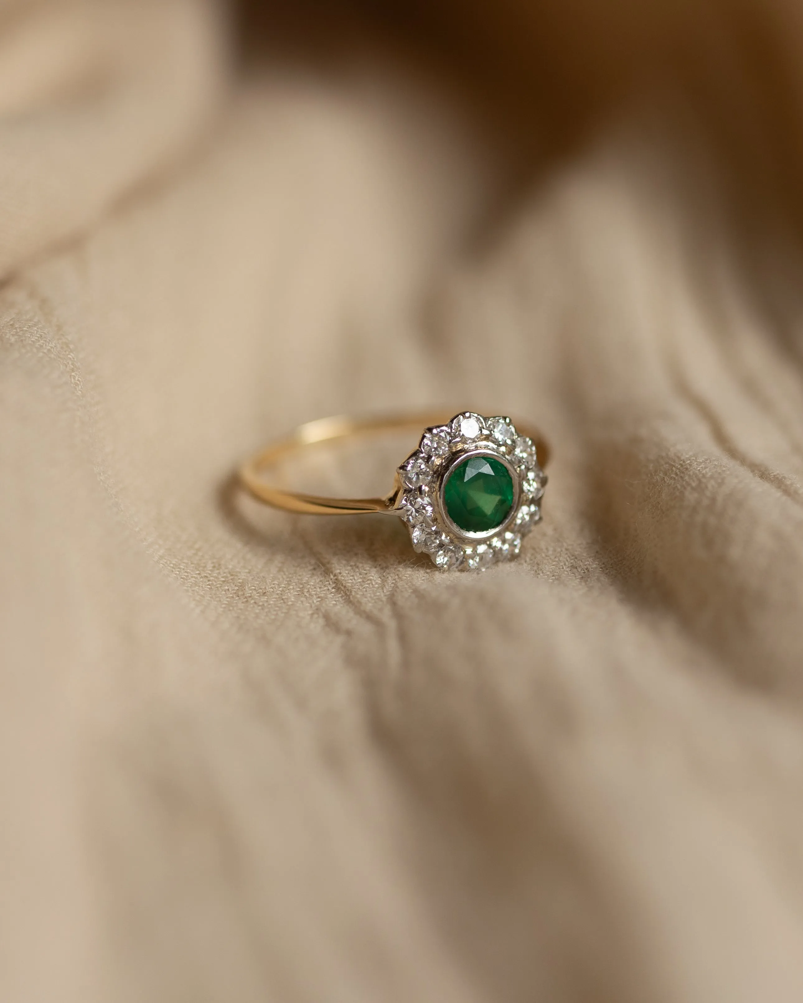 Sylvia Vintage 18ct Gold Emerald & Diamond Cluster Ring sold by Rock n Rose product image thumbnail 4