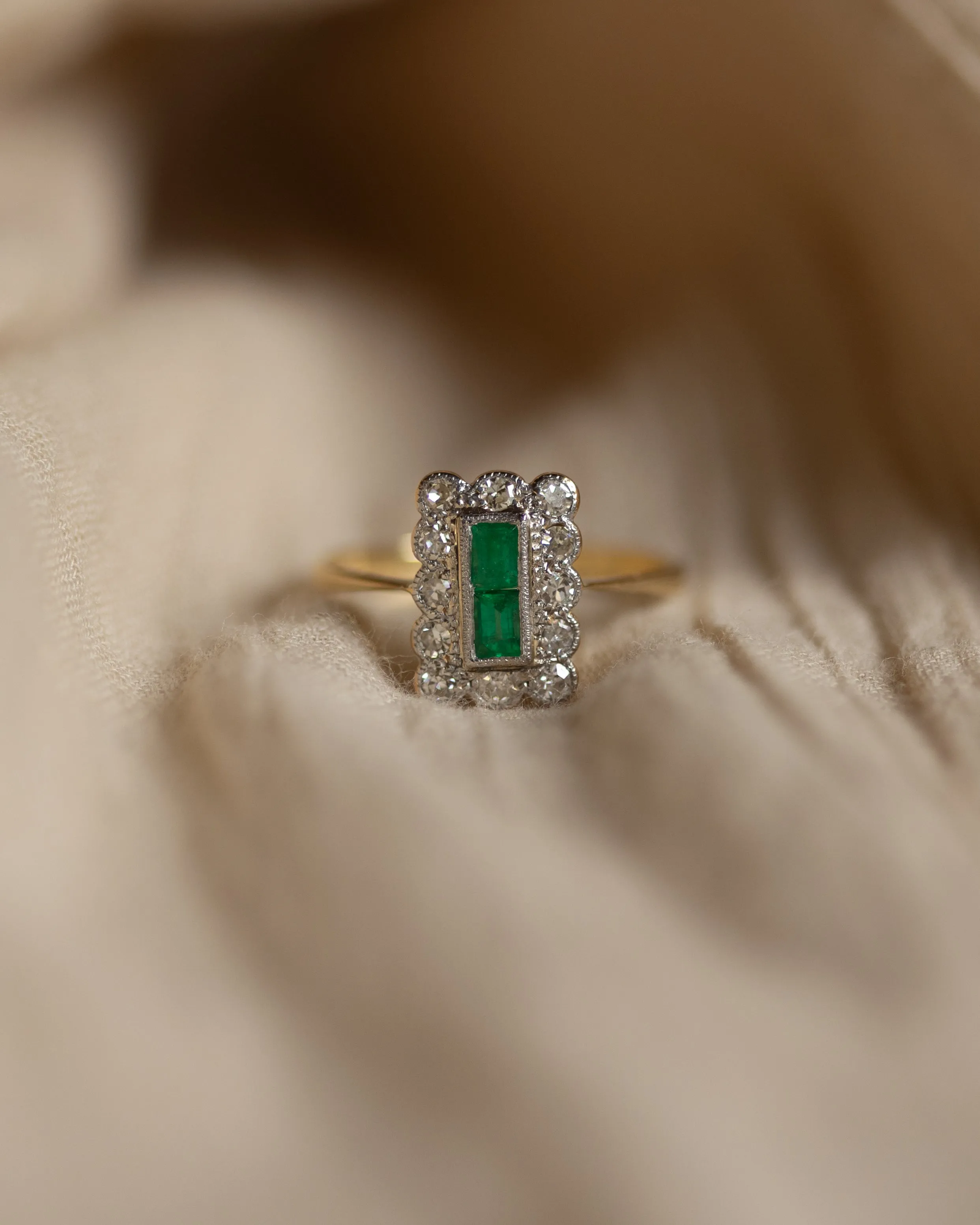 Alma Antique Art Deco 18ct Gold Emerald & Diamond Cluster Ring sold by Rock n Rose product image thumbnail 3