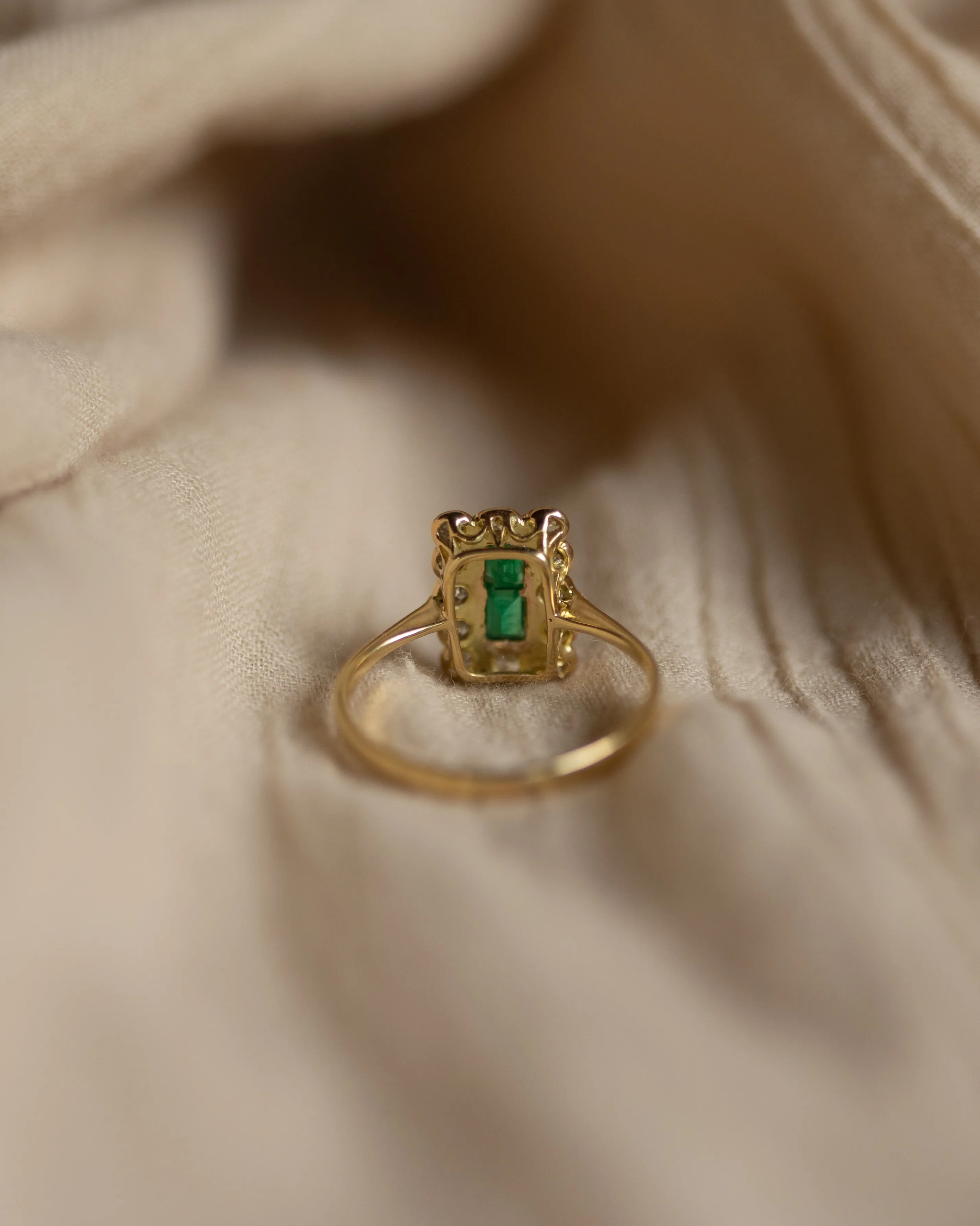 Alma Antique Art Deco 18ct Gold Emerald & Diamond Cluster Ring sold by Rock n Rose product image thumbnail 5