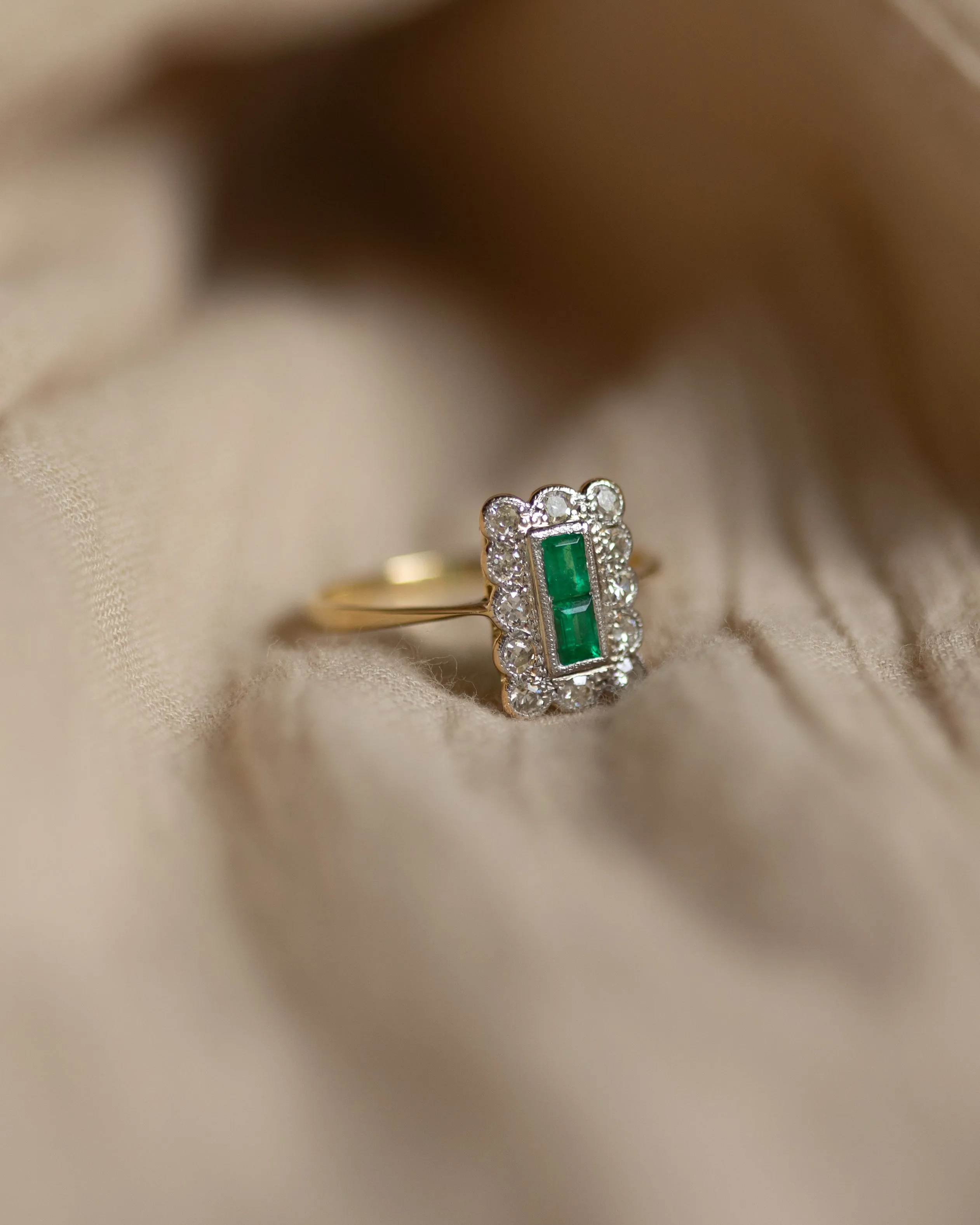 Alma Antique Art Deco 18ct Gold Emerald & Diamond Cluster Ring sold by Rock n Rose product image thumbnail 4