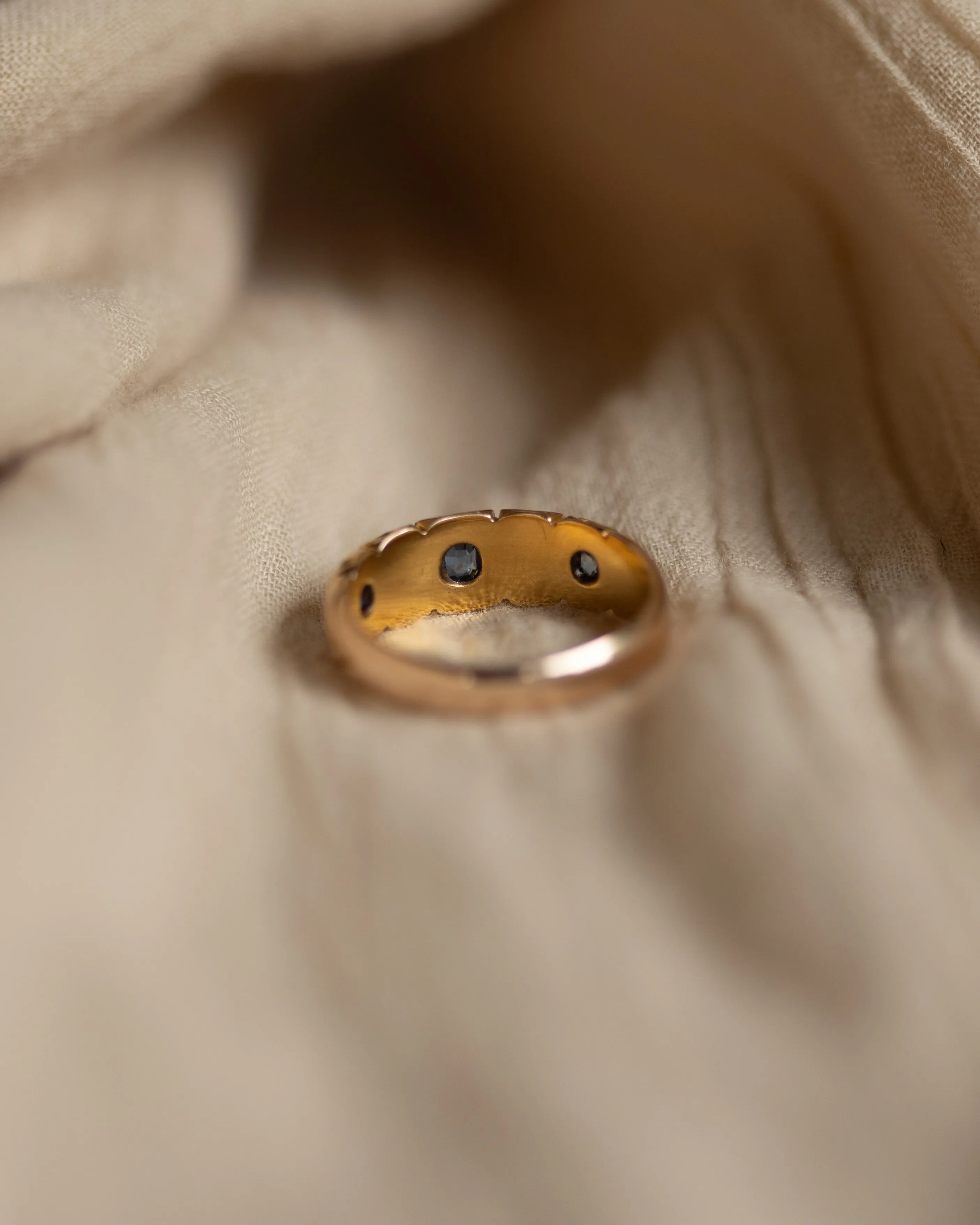 Audrey 1894 Antique 15ct Gold Sapphire & Pearl Five Stone Ring sold by Rock n Rose product image thumbnail 5