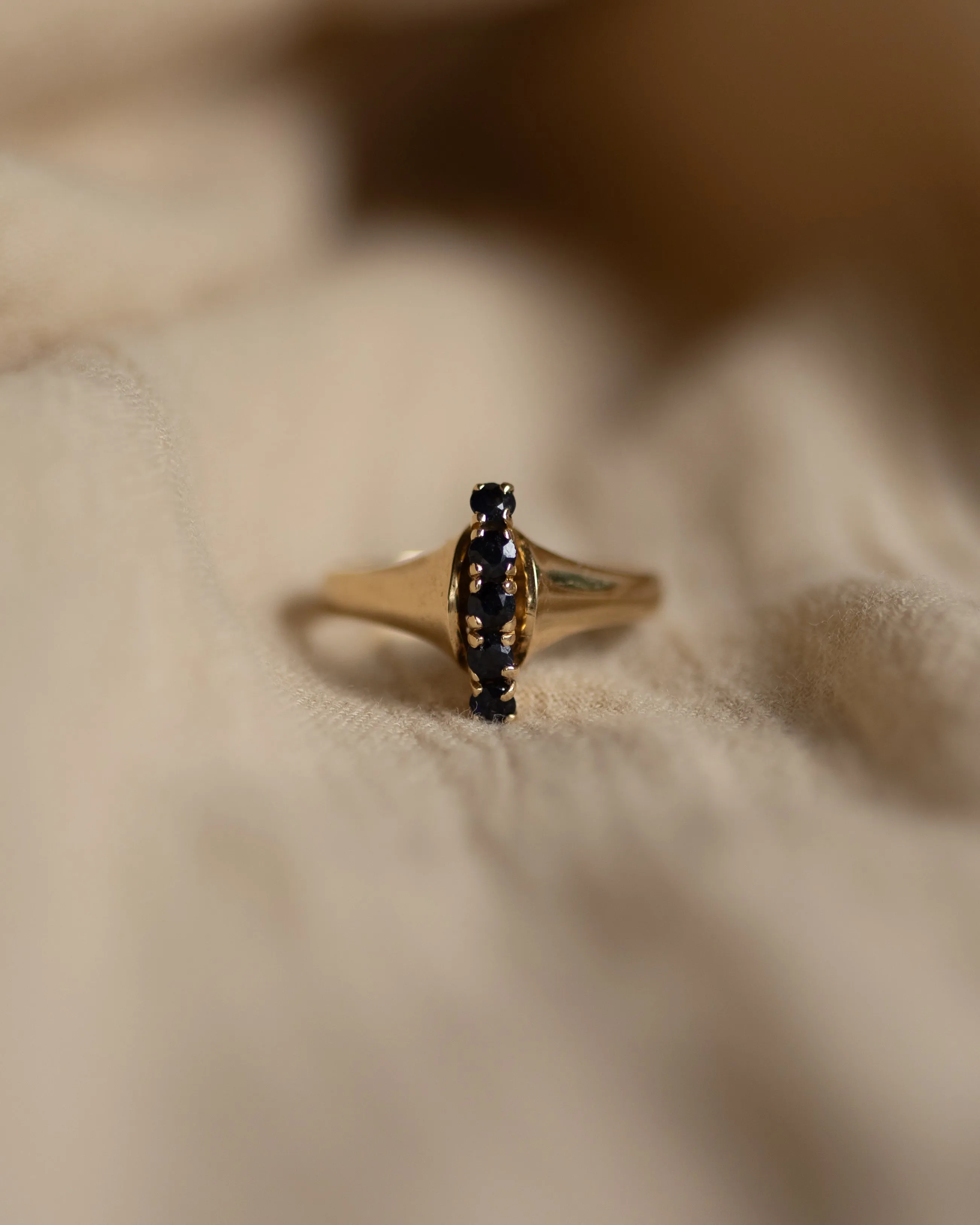 Stella 1977 Vintage 9ct Gold Sapphire Five Stone Ring sold by Rock n Rose product image thumbnail 3