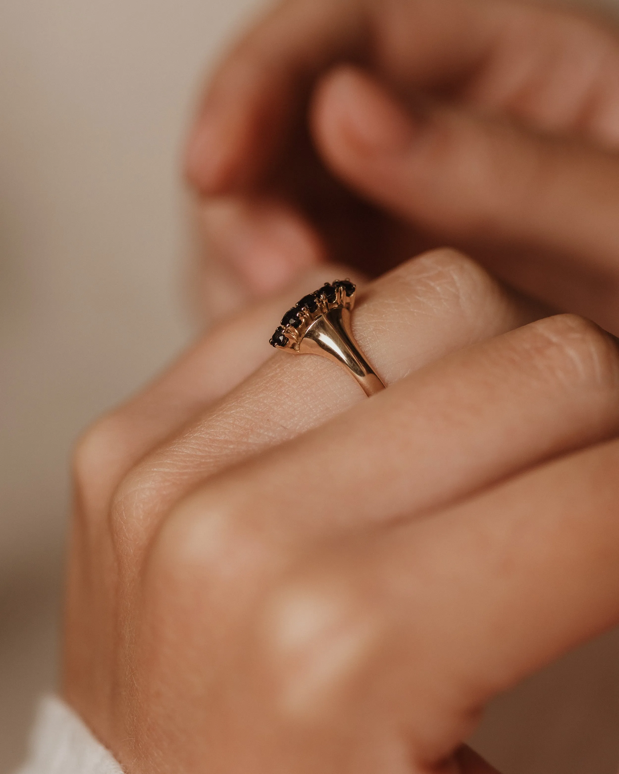 Stella 1977 Vintage 9ct Gold Sapphire Five Stone Ring sold by Rock n Rose product image thumbnail 2