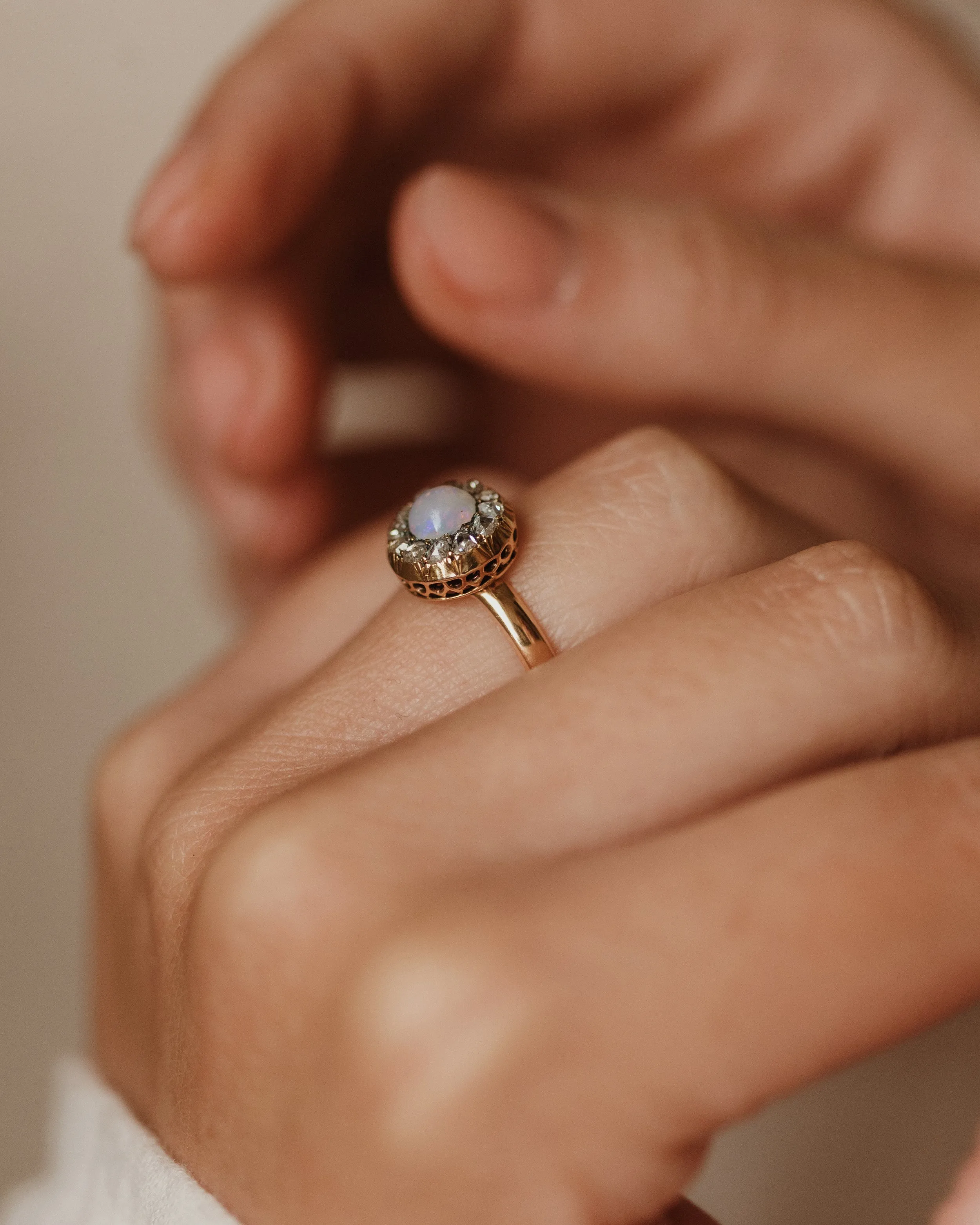 Leonora Antique 18ct Gold Opal & Diamond Cluster Ring sold by Rock n Rose product image thumbnail 2