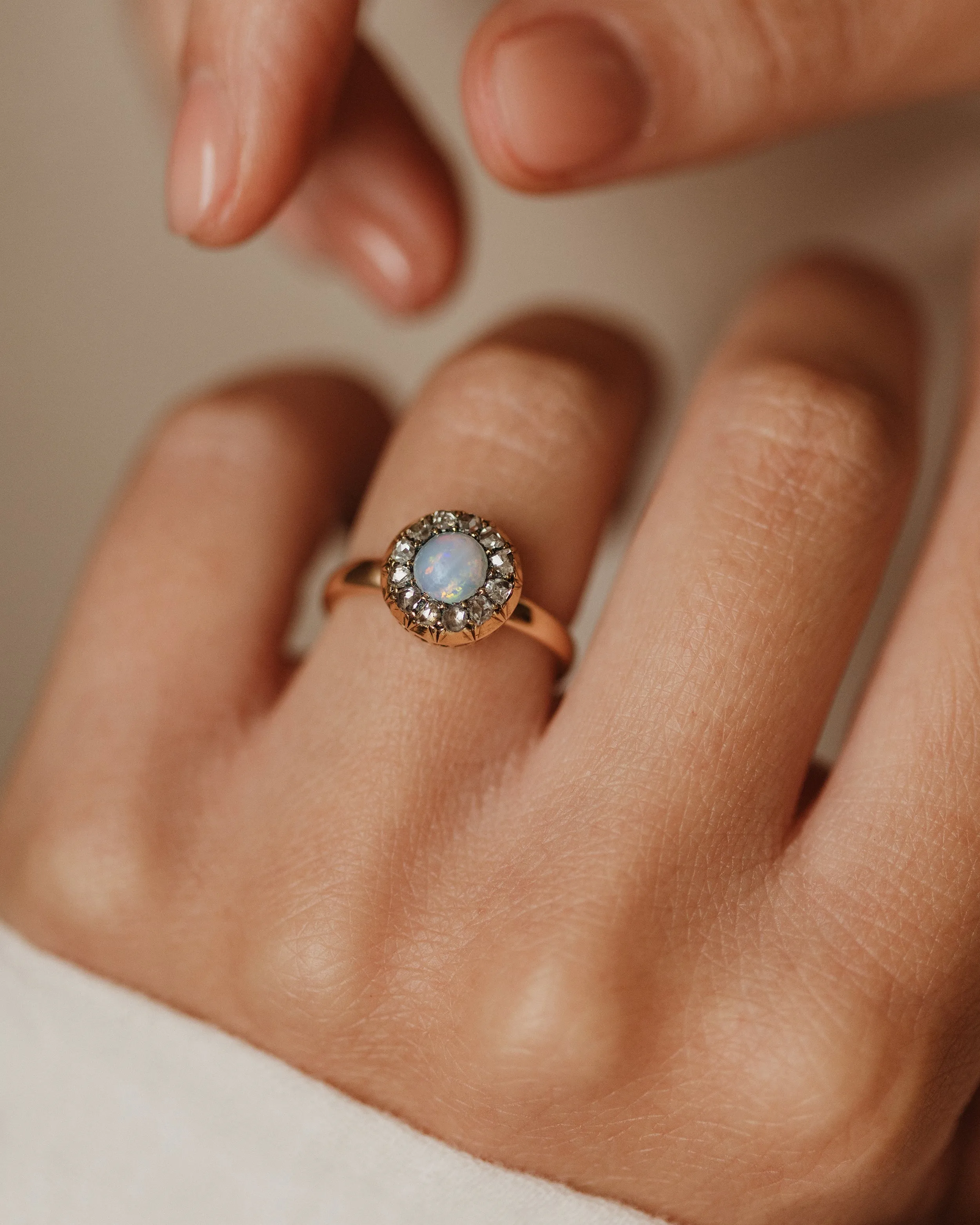 Leonora Antique 18ct Gold Opal & Diamond Cluster Ring sold by Rock n Rose