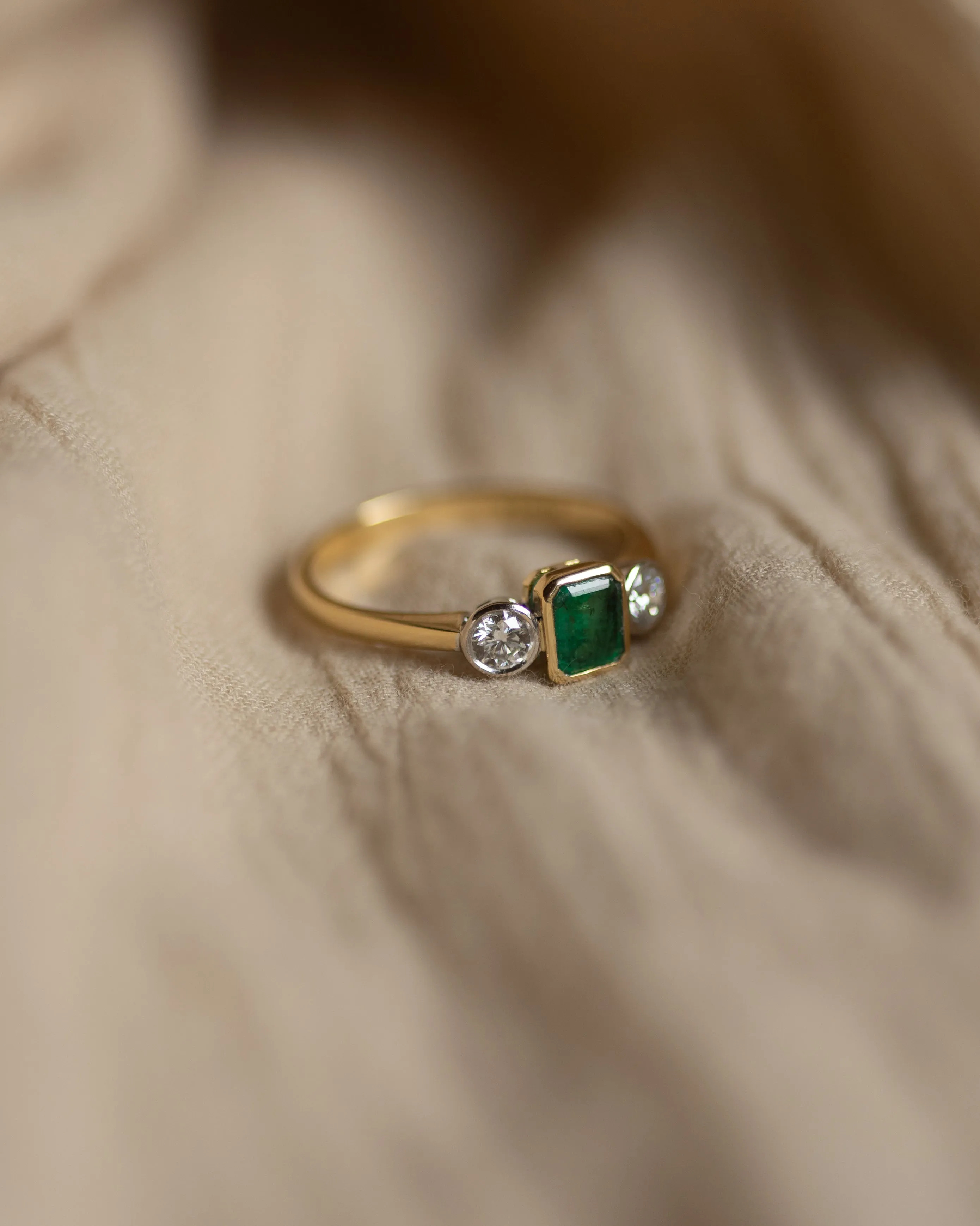 Ethel Vintage 18ct Gold Emerald & Diamond Trilogy Ring sold by Rock n Rose product image thumbnail 4