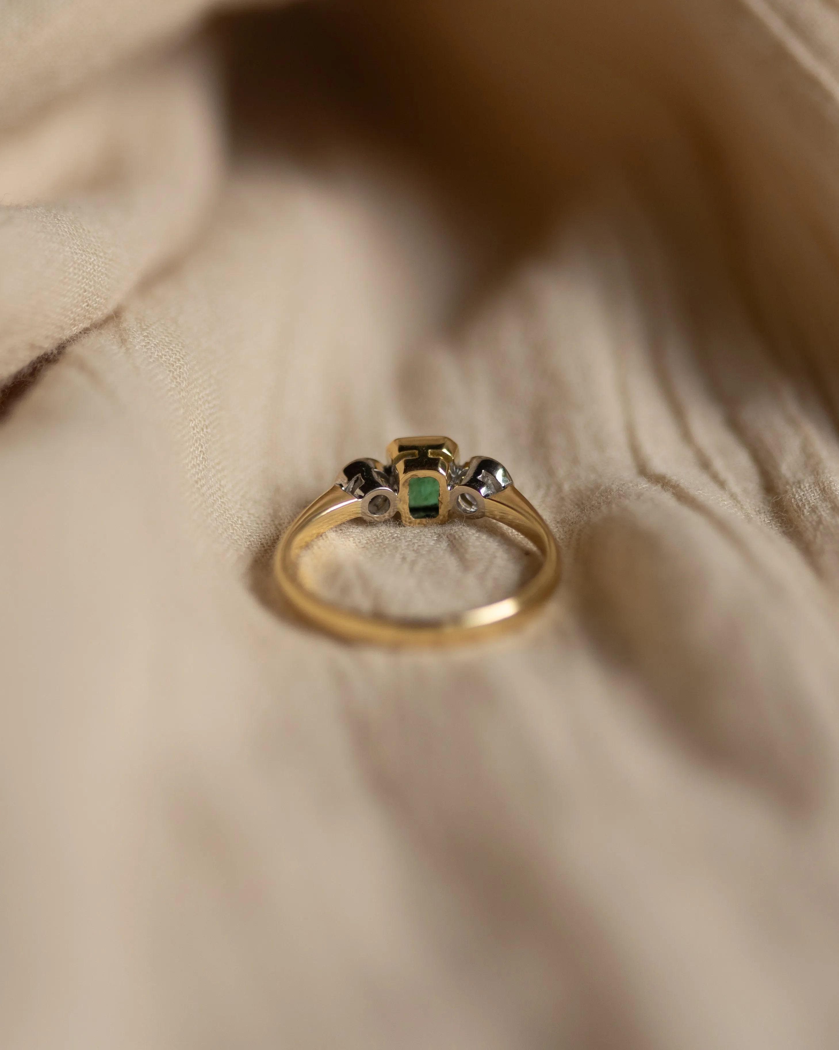 Ethel Vintage 18ct Gold Emerald & Diamond Trilogy Ring sold by Rock n Rose product image thumbnail 5