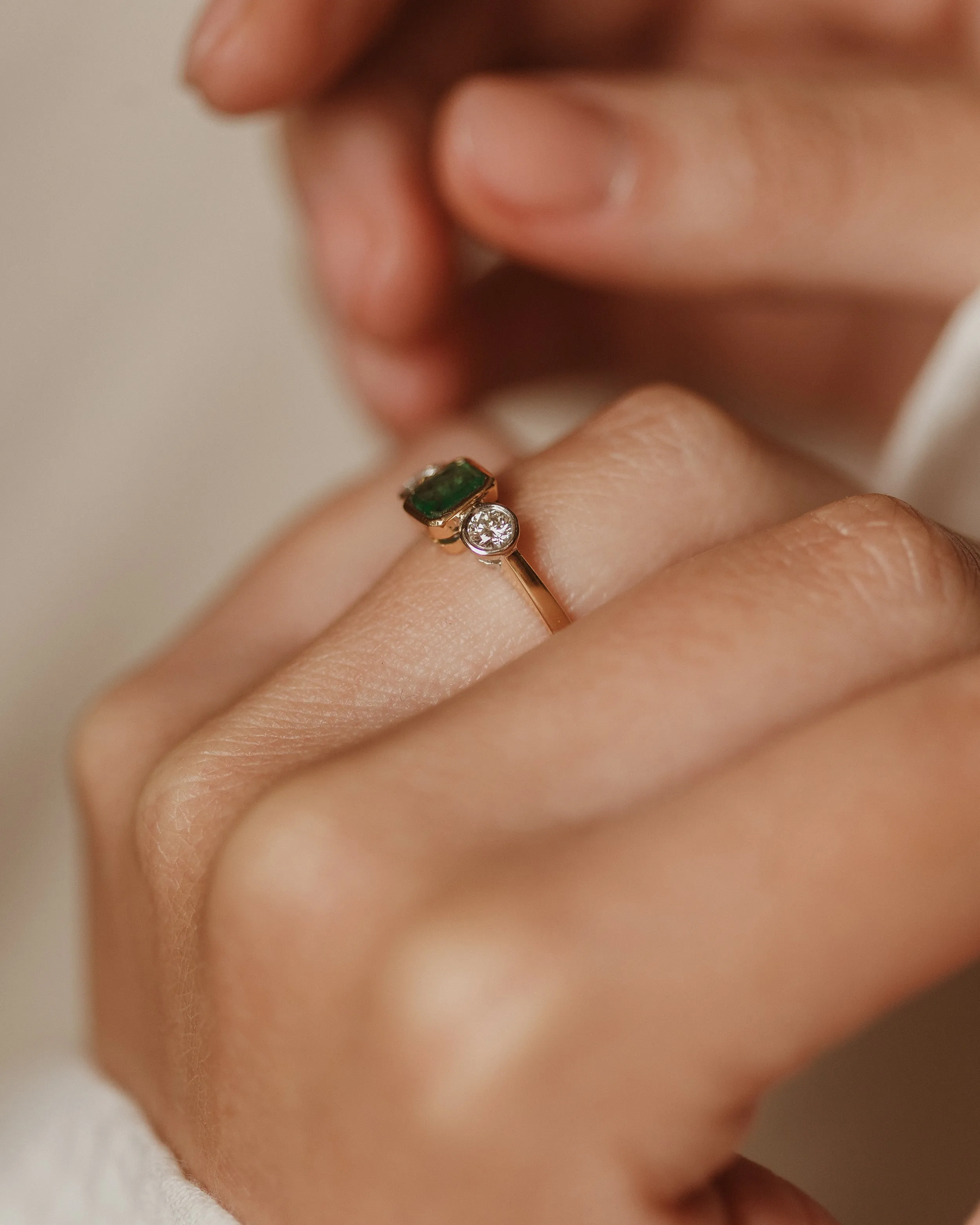 Ethel Vintage 18ct Gold Emerald & Diamond Trilogy Ring sold by Rock n Rose product image thumbnail 3
