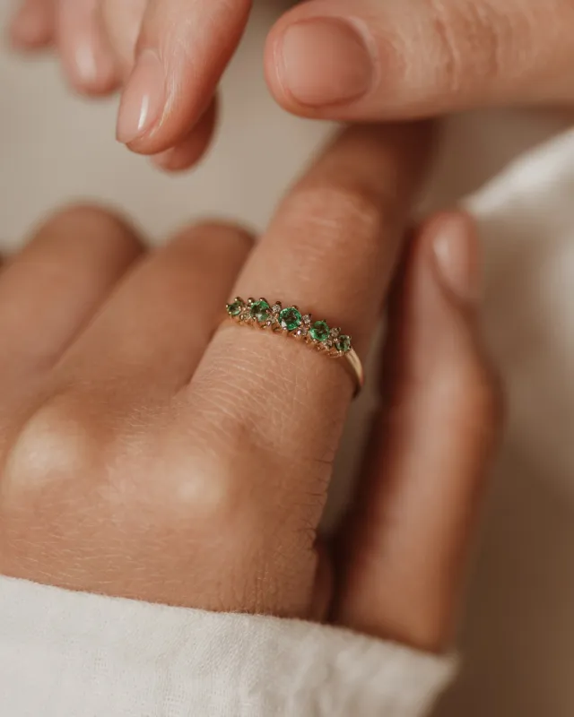 Rosetta Vintage 9ct Gold Emerald & Diamond Half Eternity Ring sold by Rock n Rose