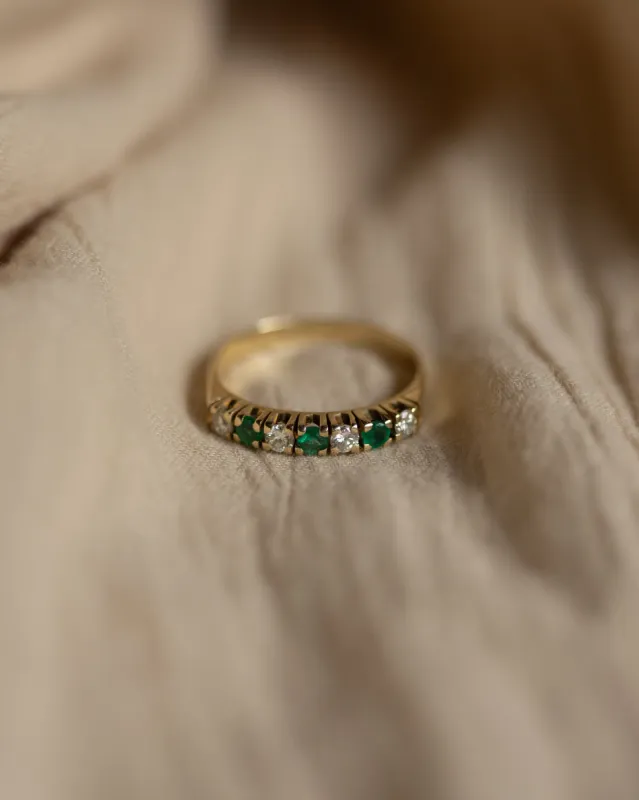 Delilah Vintage 14ct Gold Emerald & Diamond Half Eternity Ring sold by Rock n Rose