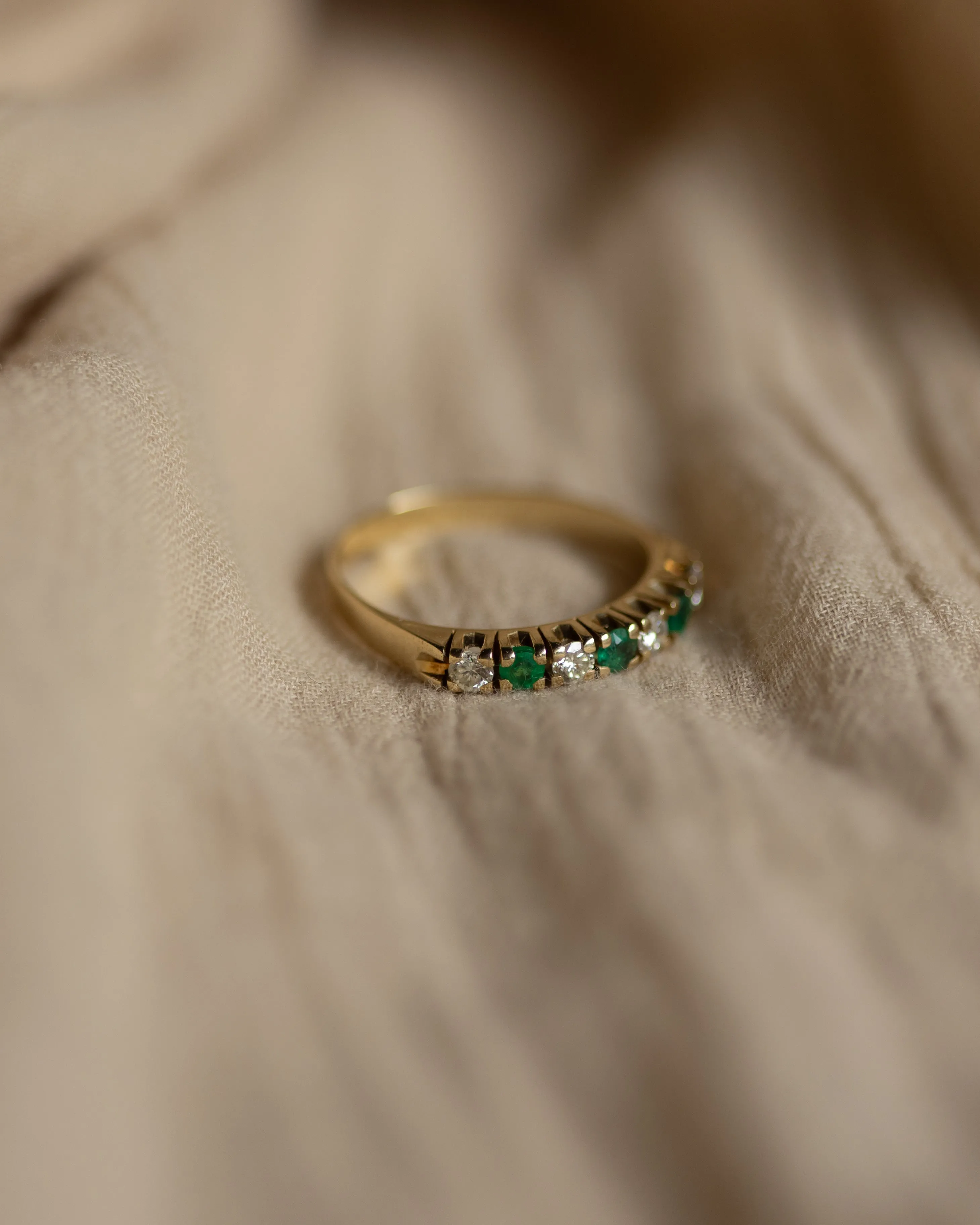 Delilah Vintage 14ct Gold Emerald & Diamond Half Eternity Ring sold by Rock n Rose product image thumbnail 4