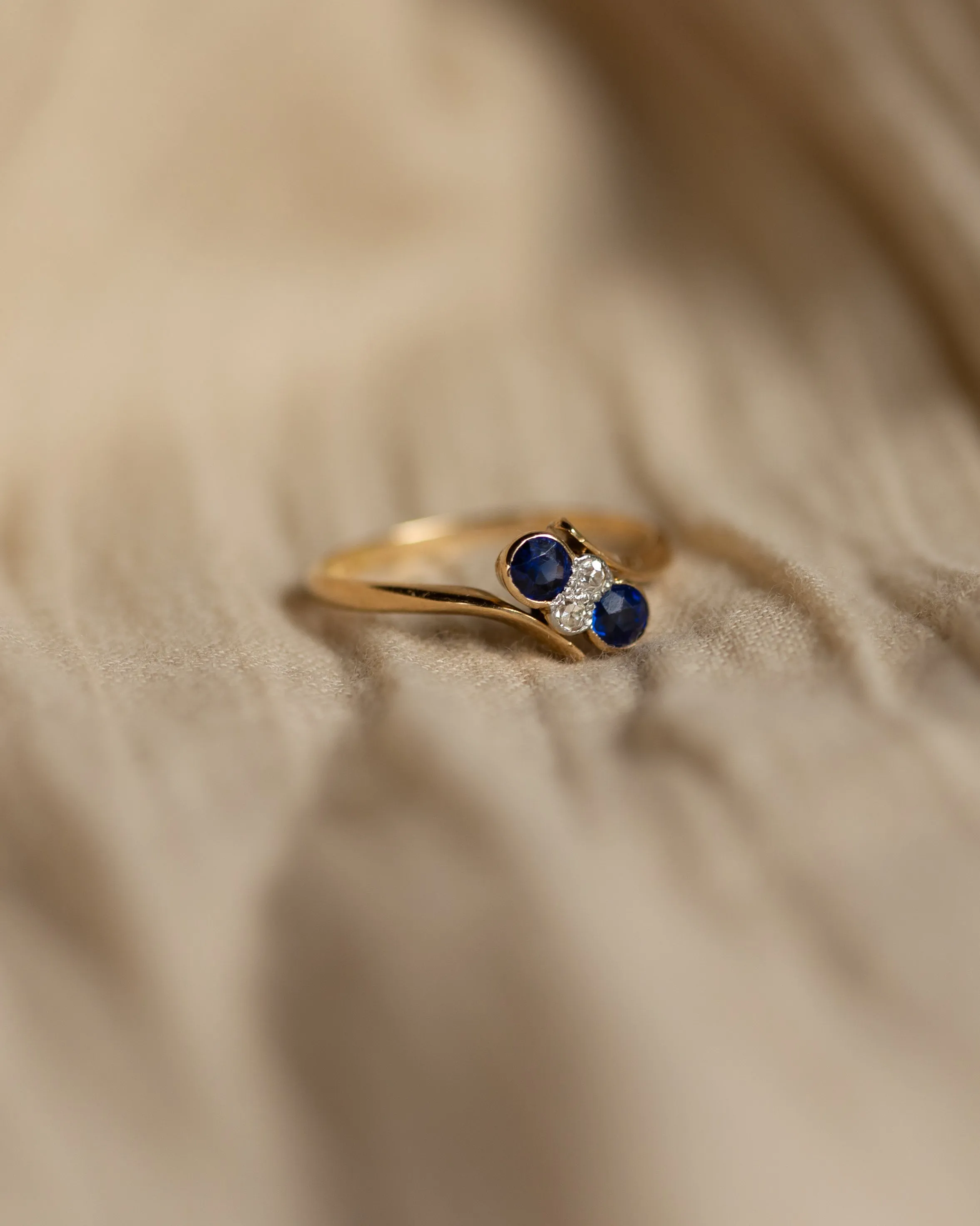 Prunella Antique Art Deco 18ct Gold Sapphire & Diamond Crossover Ring sold by Rock n Rose product image thumbnail 4