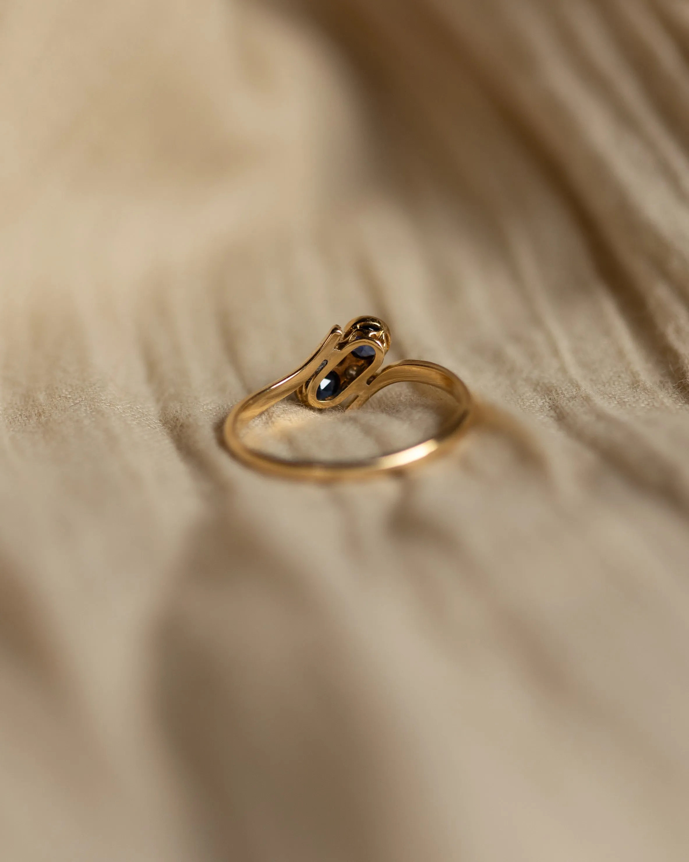 Prunella Antique Art Deco 18ct Gold Sapphire & Diamond Crossover Ring sold by Rock n Rose product image thumbnail 5