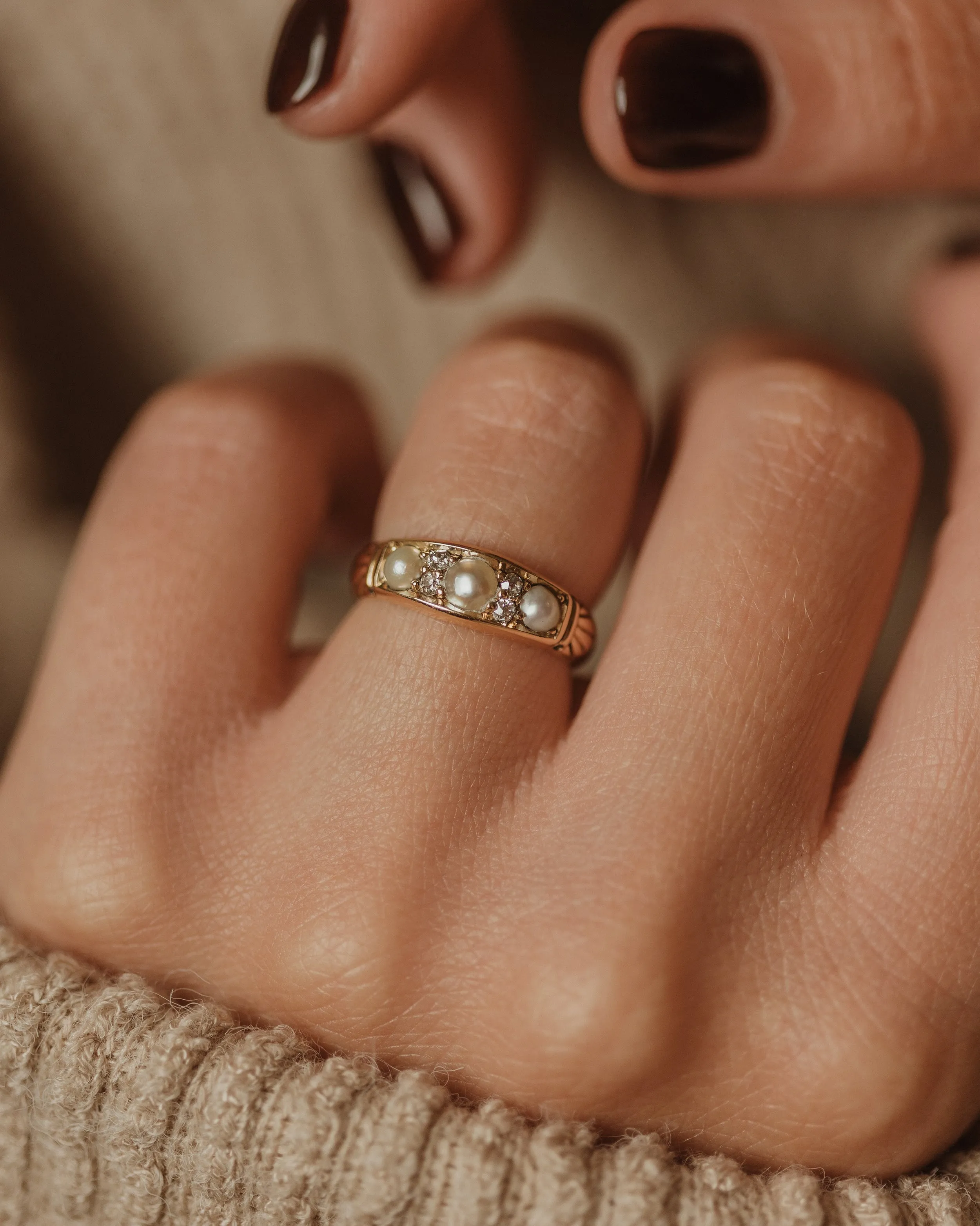 Philippa 1890 Antique Victorian 18ct Gold Pearl & Diamond Ring sold by Rock n Rose